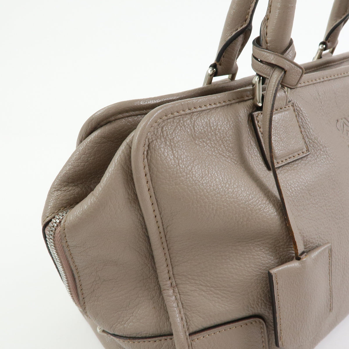 LOEWE Anagram Amazona 36 Leather Hand Bag Boston Bag Greige