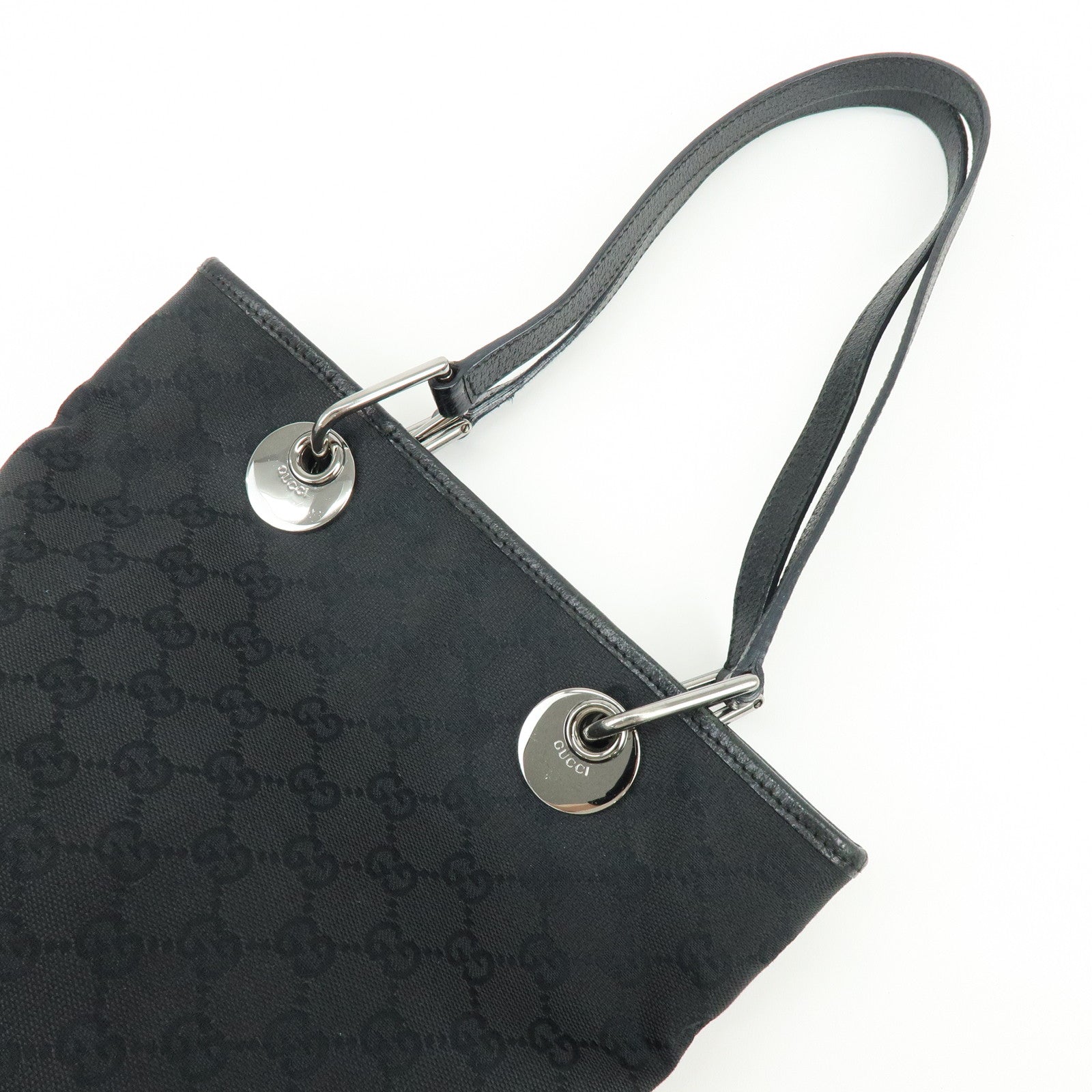 GUCCI GG Canvas Leather Tote Bag Hand Bag Black 120840