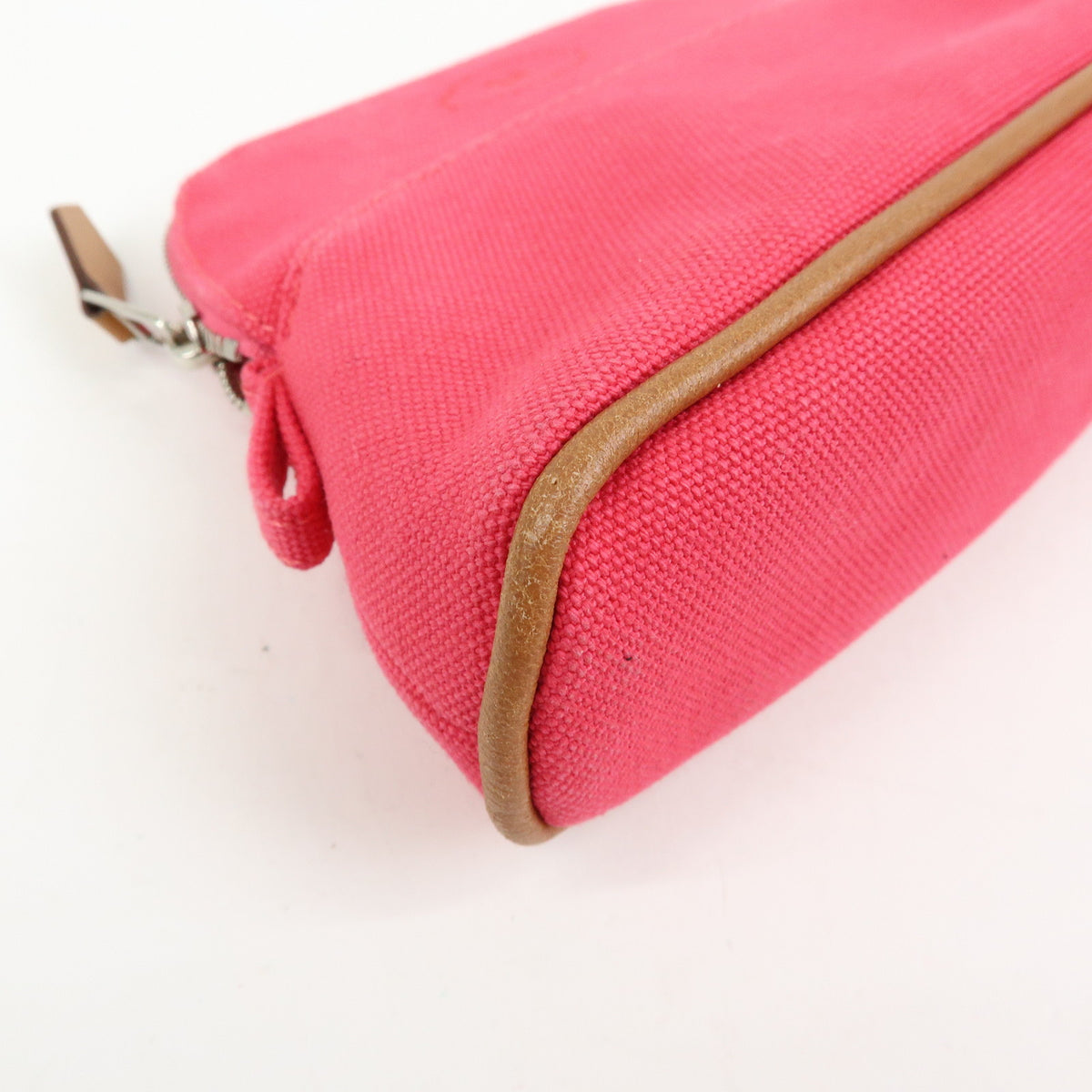 HERMES Bolide Mini Mini 16 Canvas Leather Pouch Pink Brown