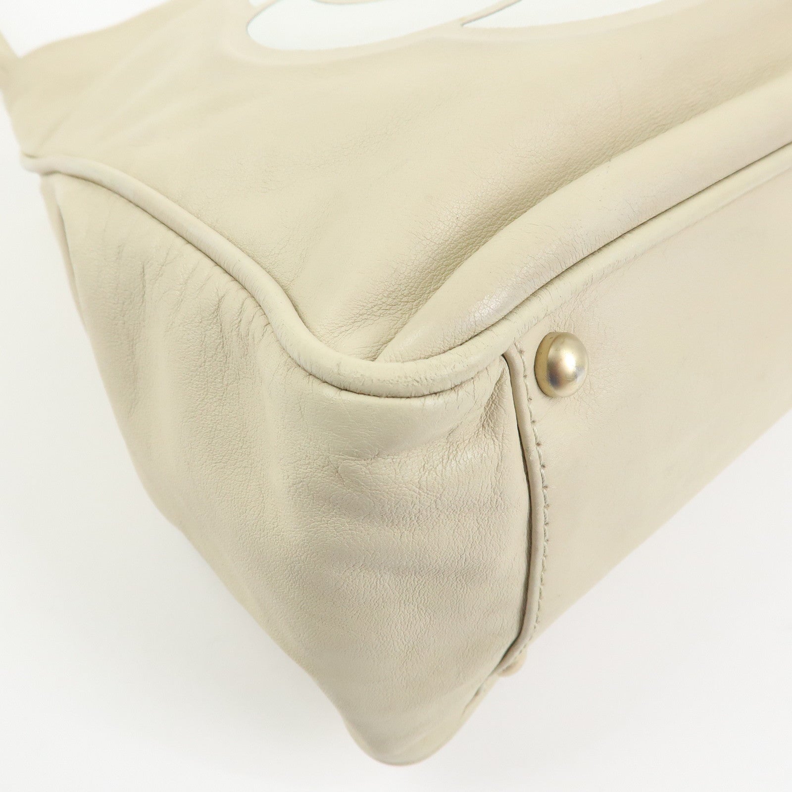 CHANEL Logo Camellia Leather Tote Bag Shoulder Bag Beige A20856