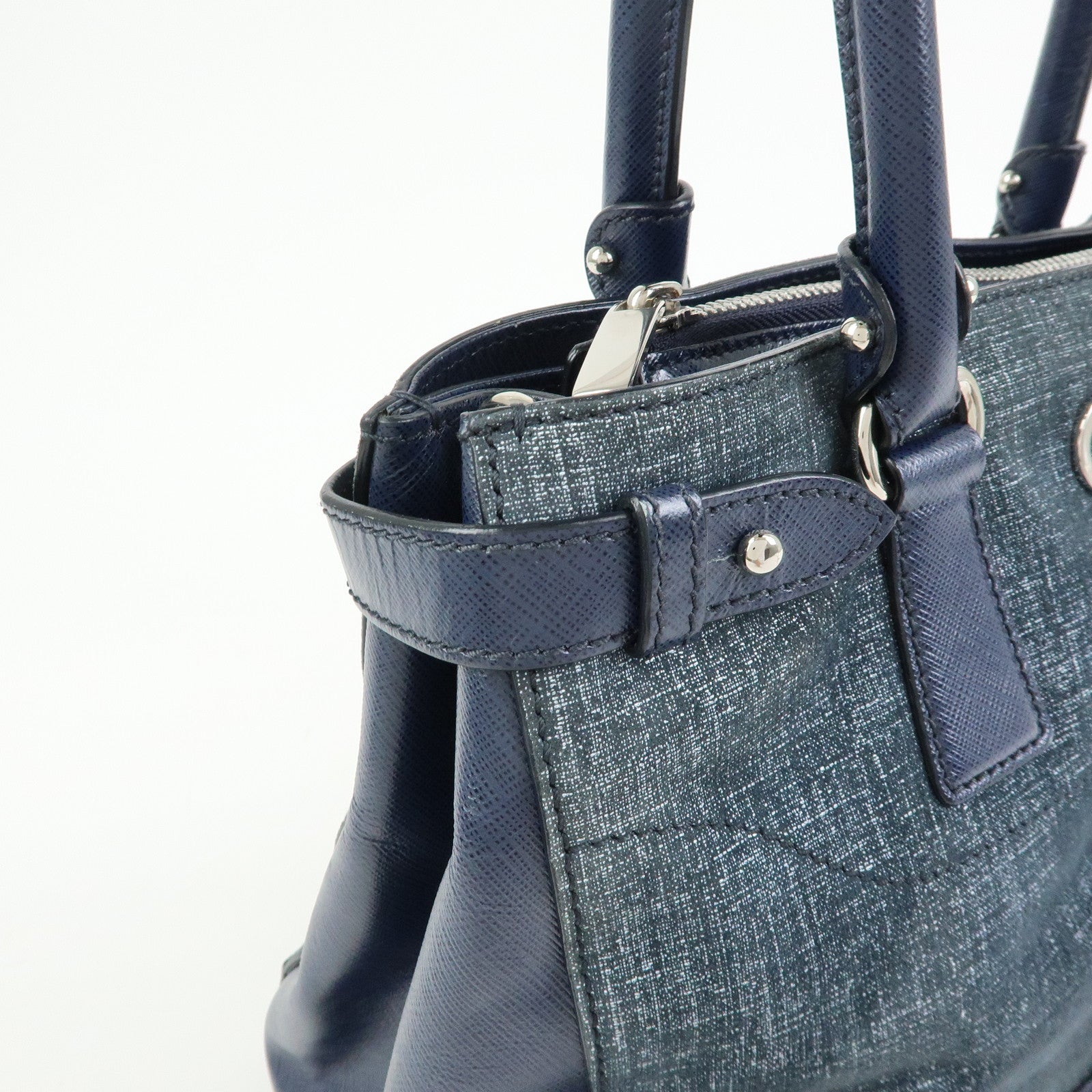 Ferragamo Gancini Canvas Leather 2Way Bag Hand Bag Navy