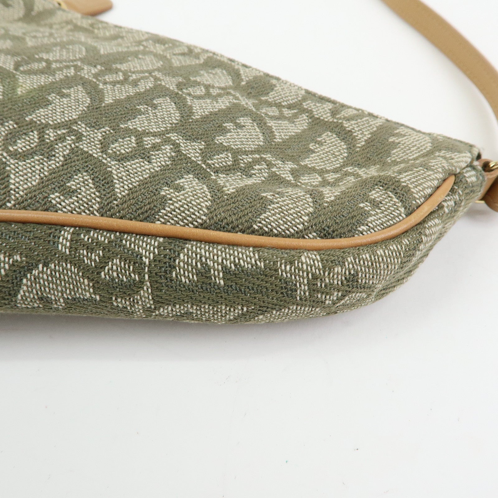 Christian Dior Trotter Saddle Jacquard Canvas Hand Bag Green Beige