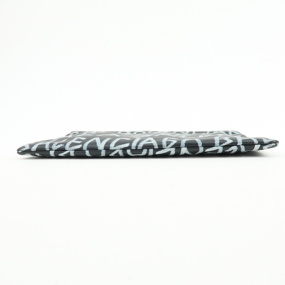 BALENCIAGA Graffiti Leather Clutch Bag Flat Pouch Black White