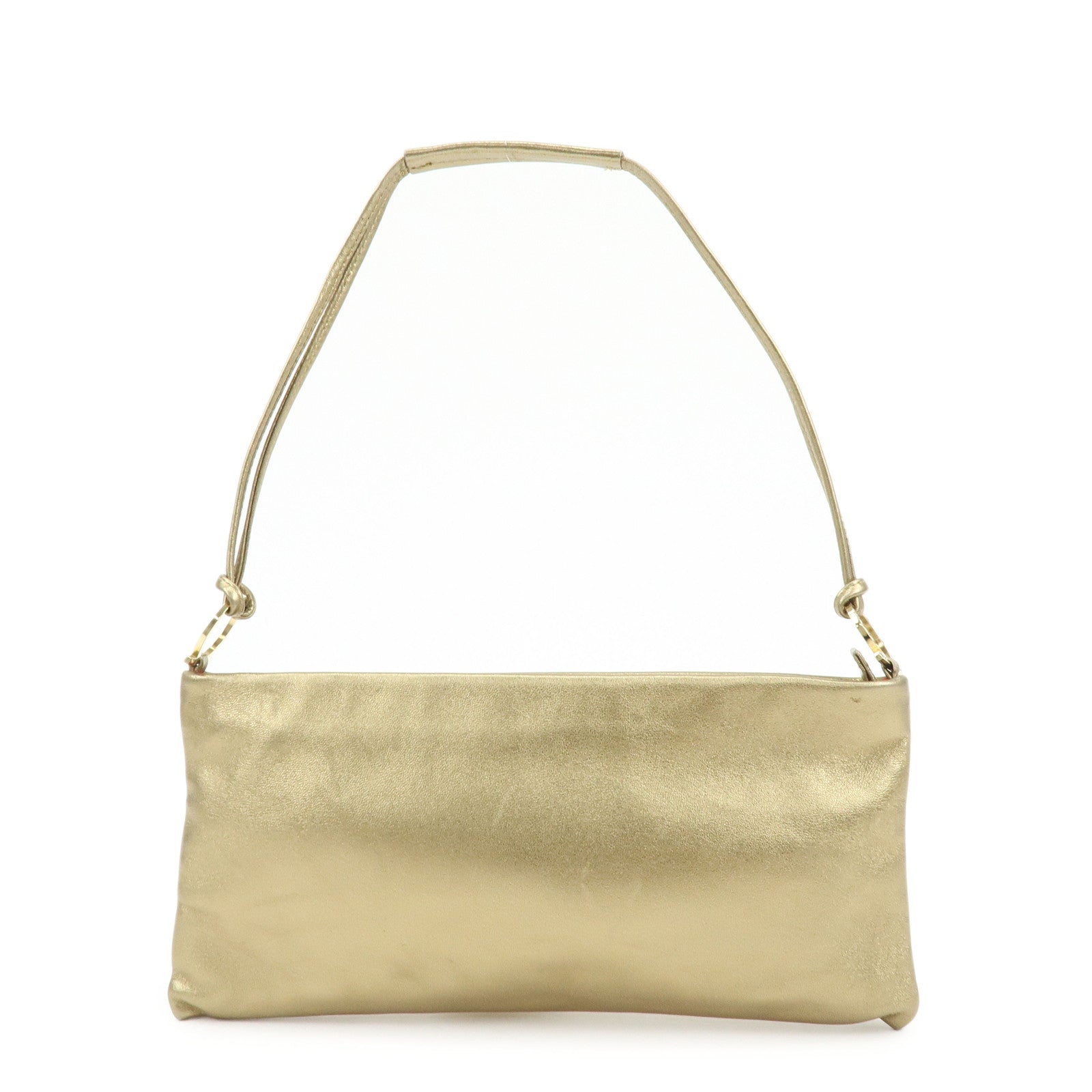 Ferragamo Gancini Nappa Leather Shoulder Hand Bag Gold