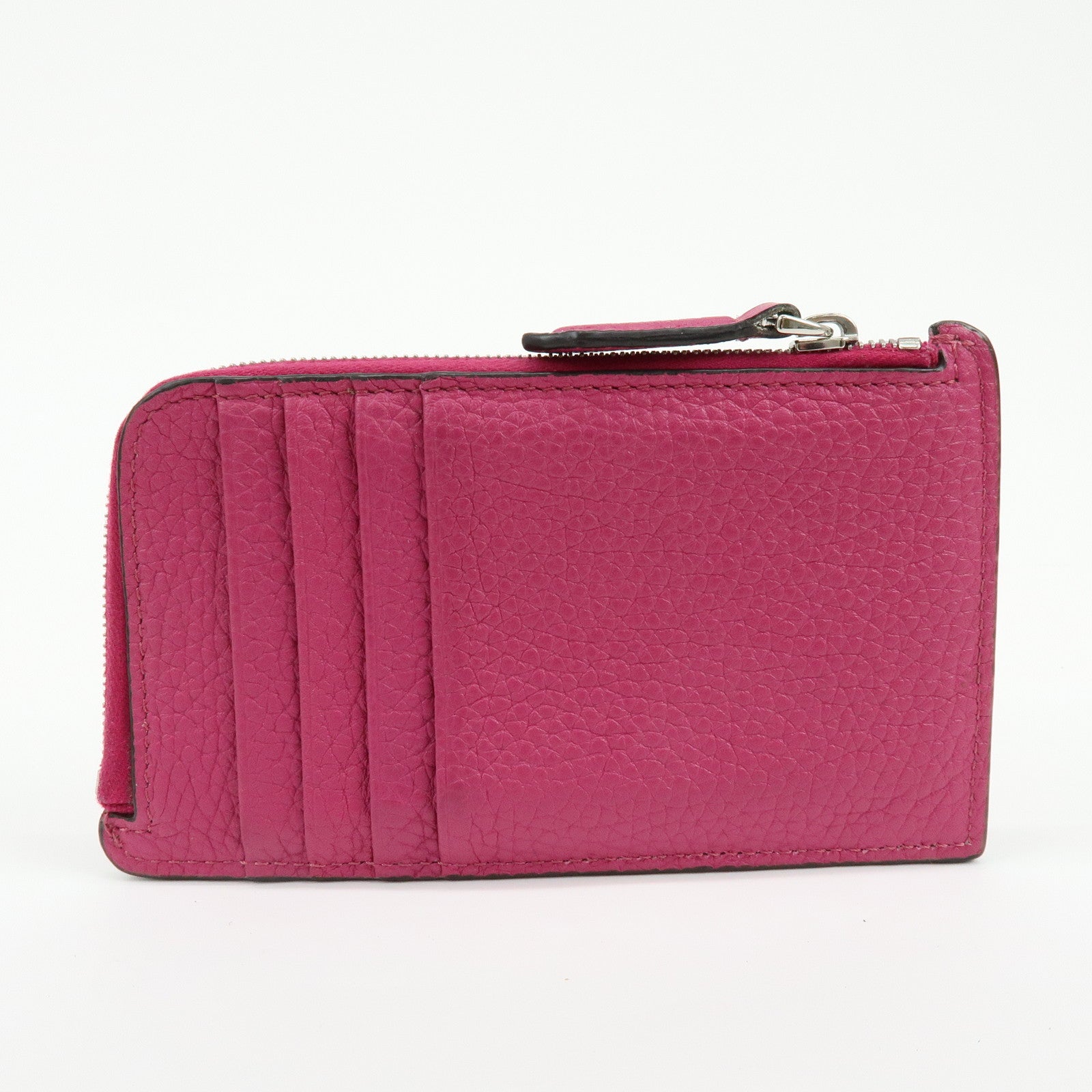 FENDI Logo Selleria Calf Leather Card Case Pink 8M0489