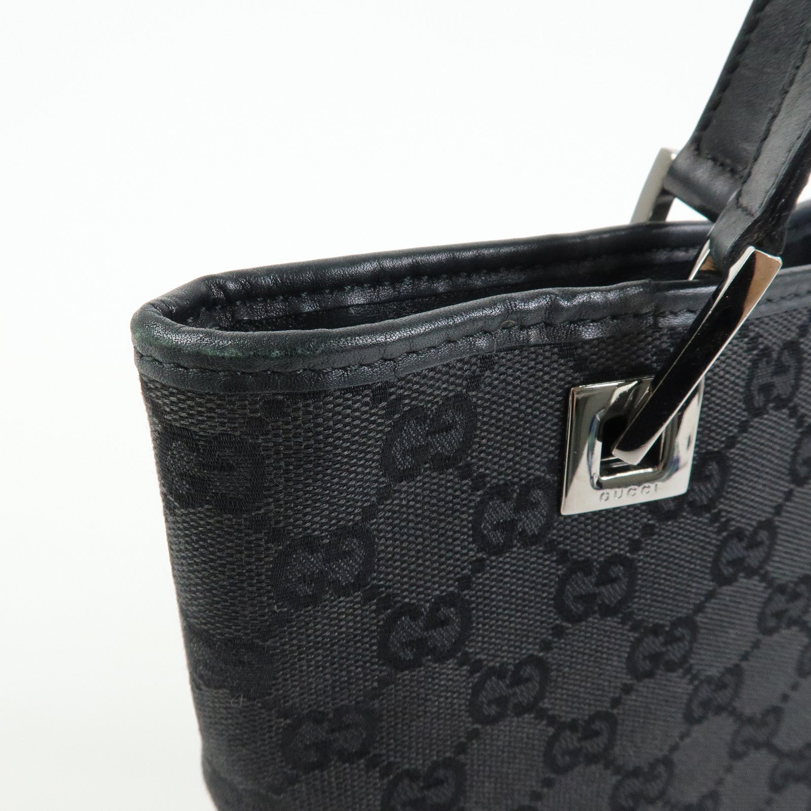GUCCI GG Canvas Leather Tote Bag Hand Bag Shoulder Bag Black 31244