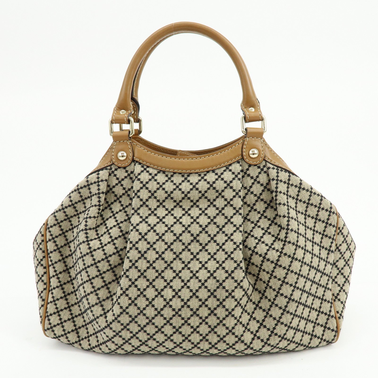 GUCCI Sukey Diamante Interlocking G Canvas Leather Tote Bag 211944
