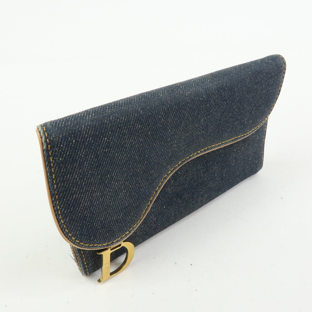 Christian Dior Saddle Denim Leather Bi-fold Long Wallet Blue