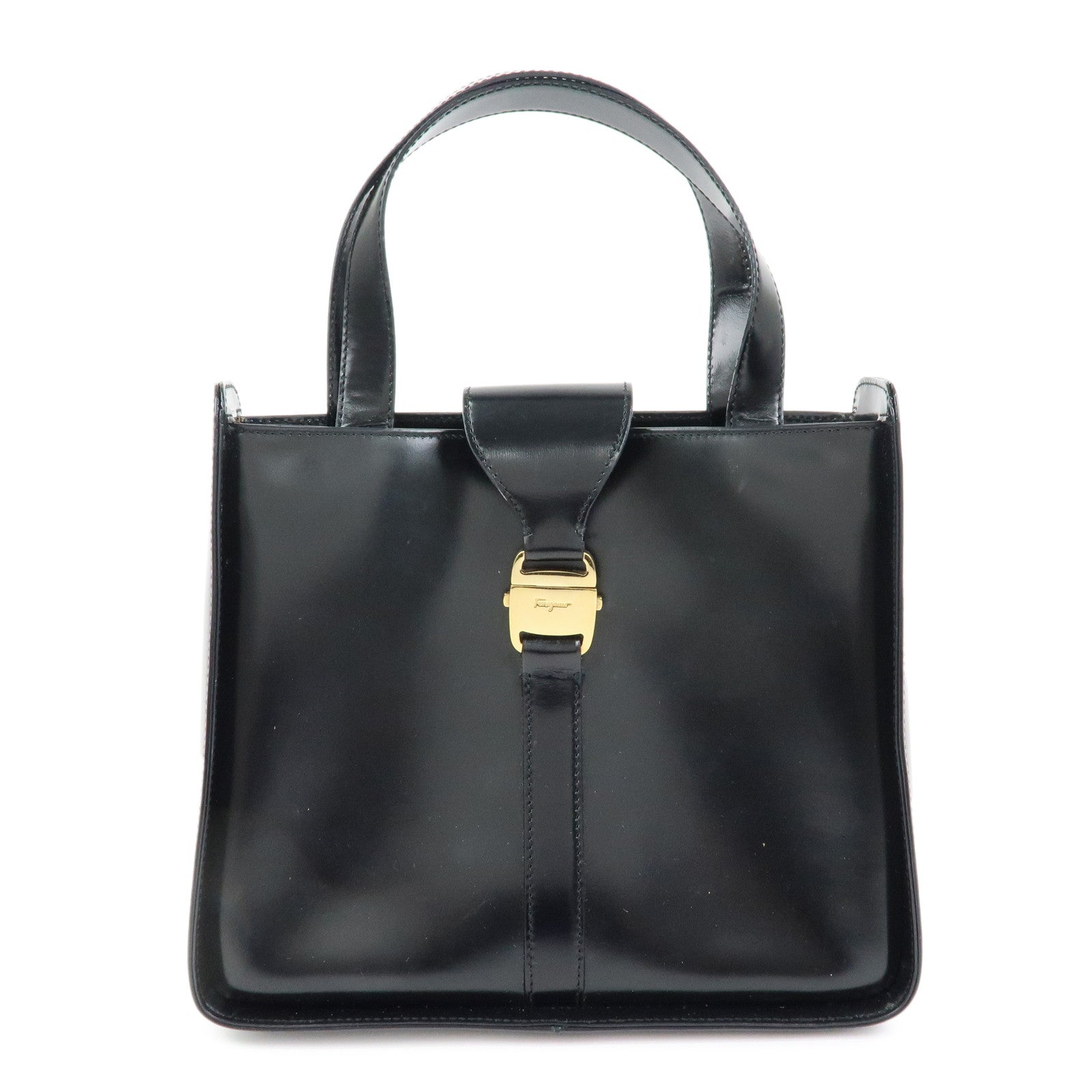 Ferragamo Vara Leather 2way Bag Hand Bag Black