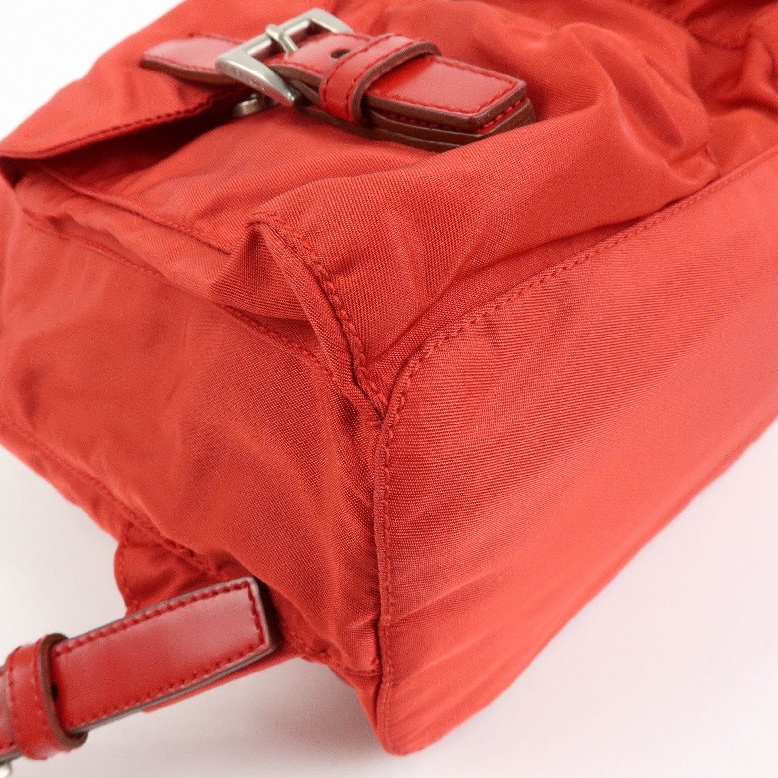 PRADA Triangle Logo Nylon Leather Backpack Rucksuck Red