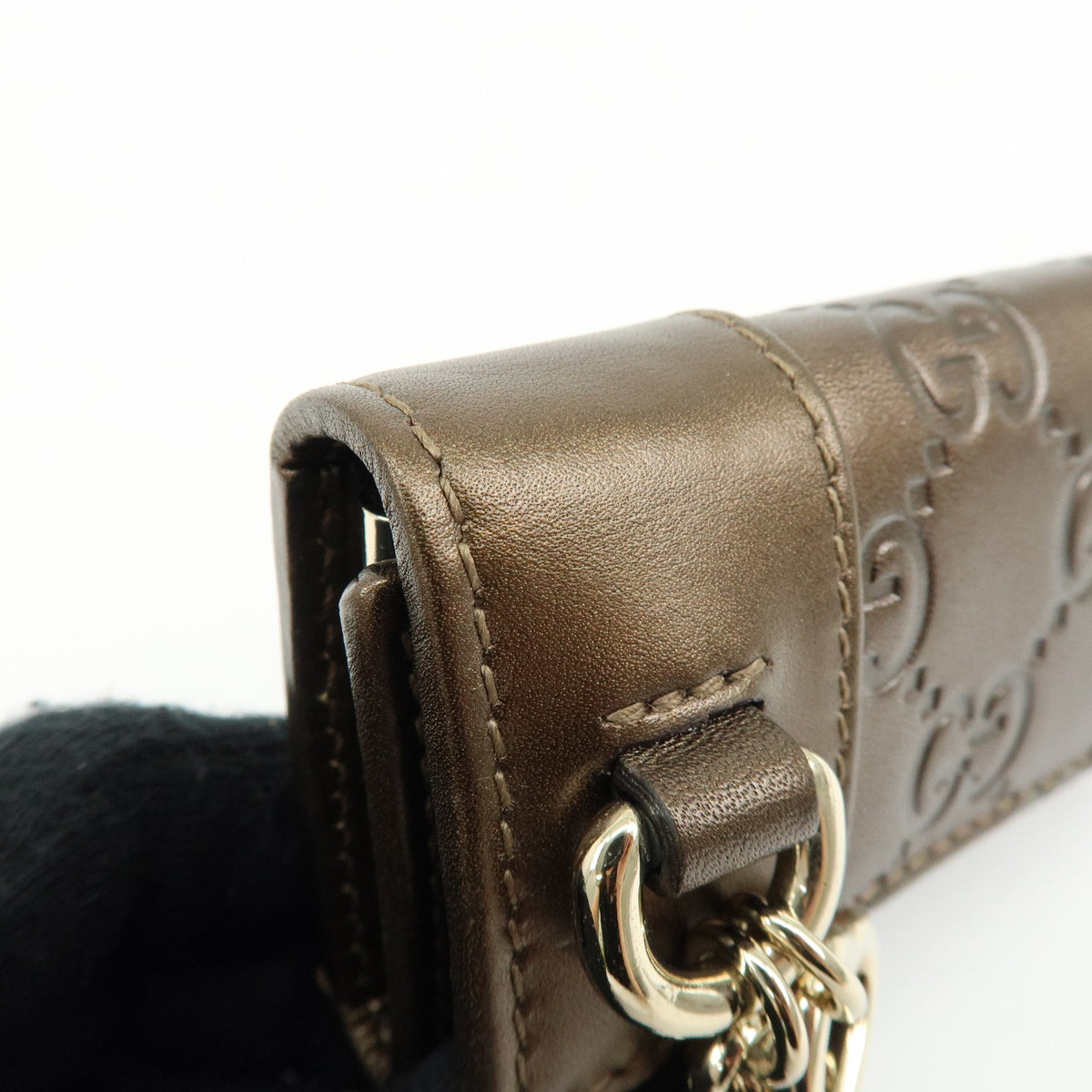 GUCCI Heartbit Guccissima Leather 6 Ring Key Case Key Holder Bronze
