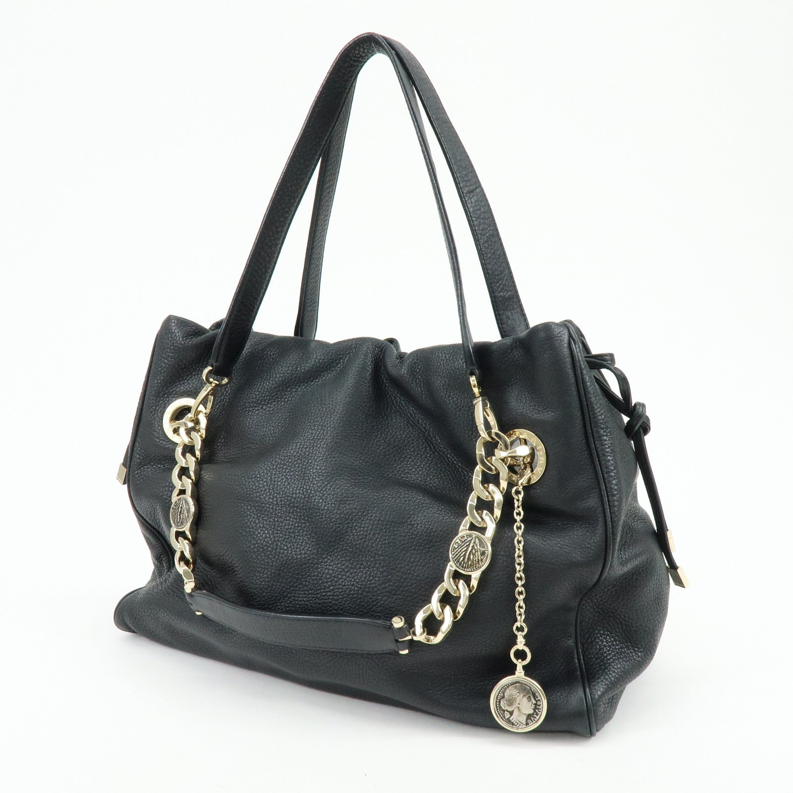 BVLGARI Monete Leather Chain 2Way Bag Shoulder Bag Black Gold