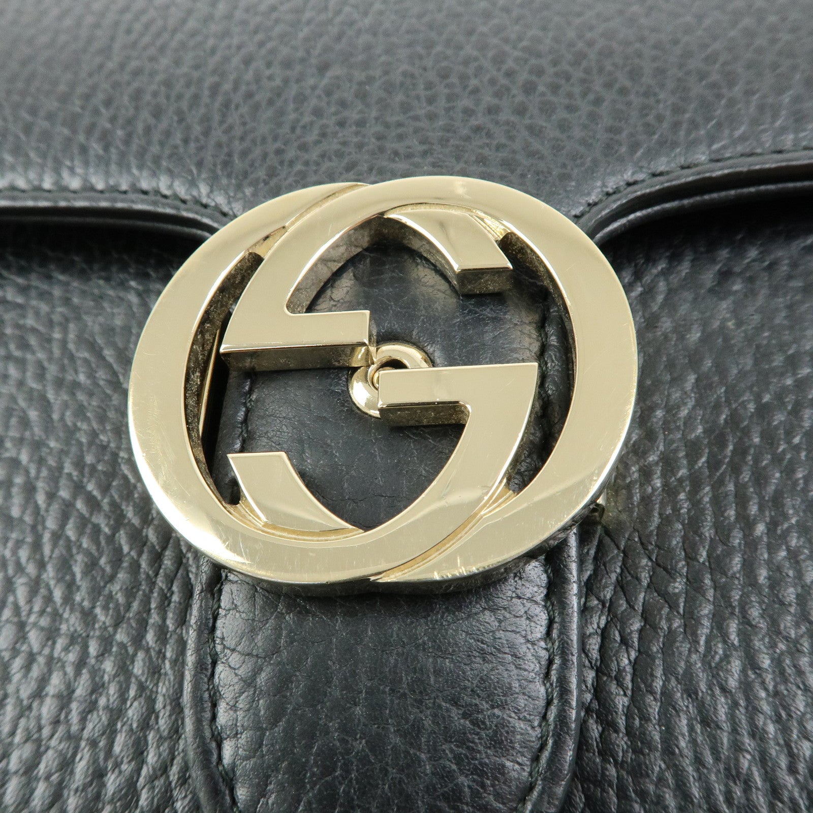 GUCCI Interlocking G Leather Chain Flap Shoulder Bag Black 510304