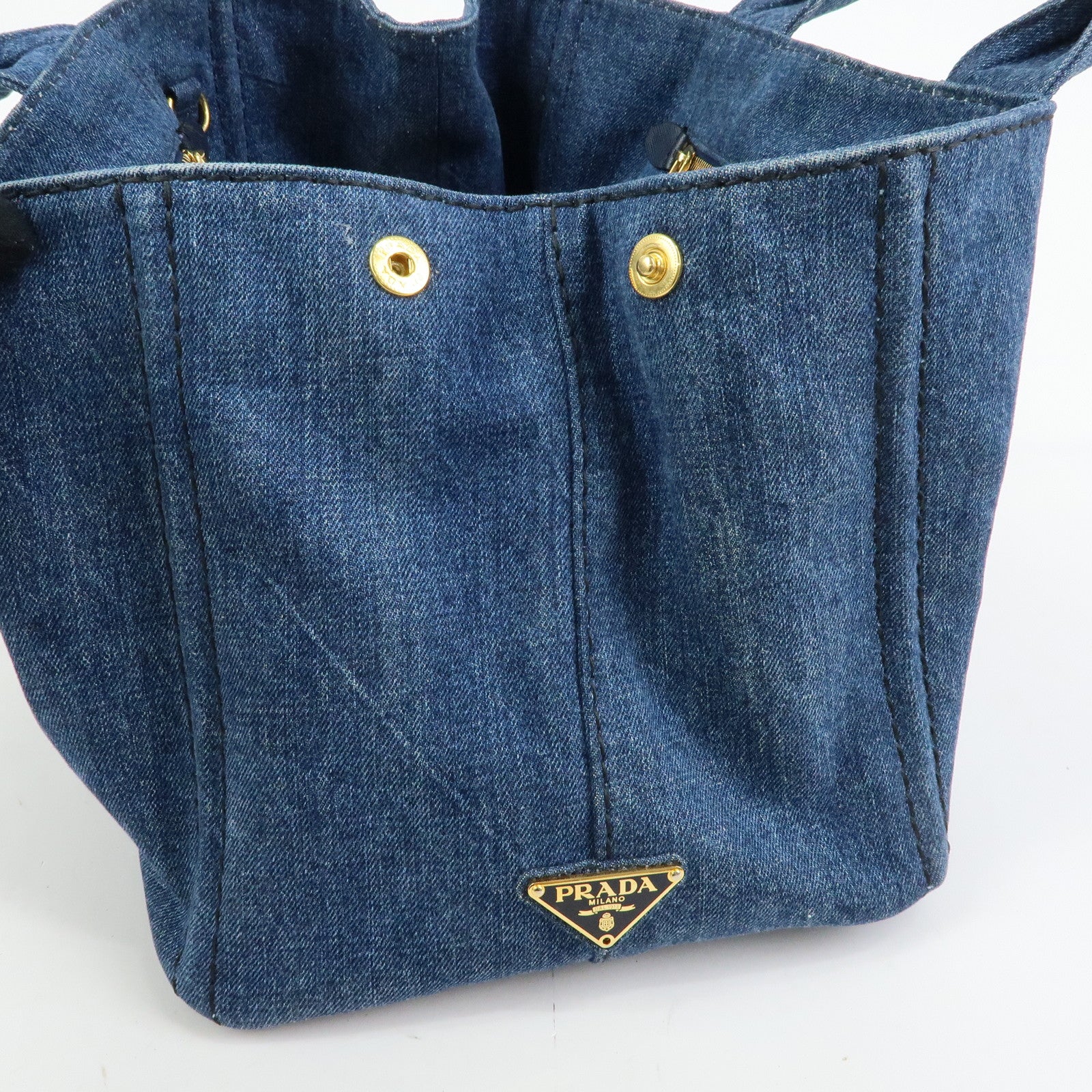 PRADA Canapa Triangle Logo Canvas 2Way Hand Bag Shoulder Bag Denim