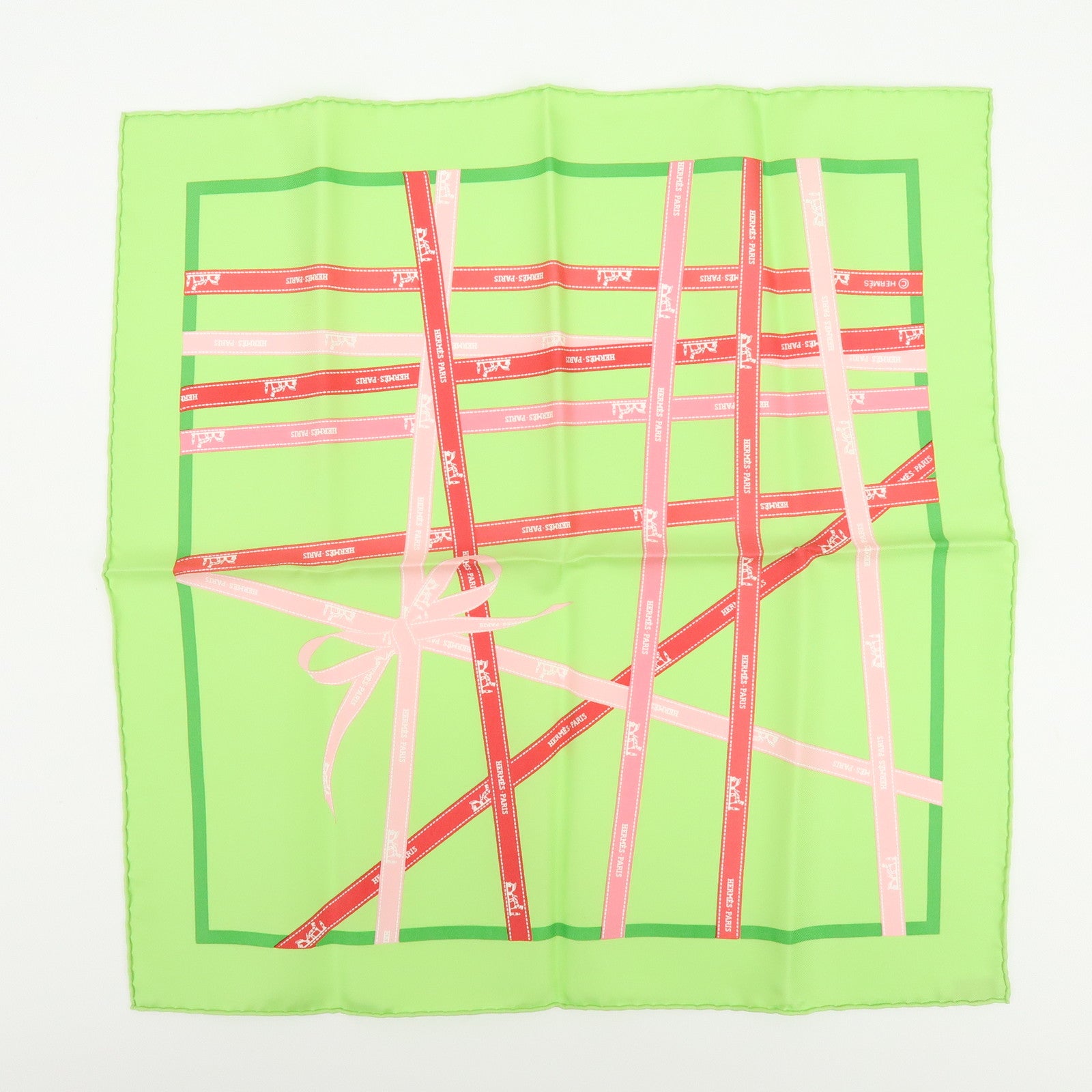 HERMES Carre 40 Lot of 2 Silk 100% Scarf  Grand H/Bolduc Orange Green
