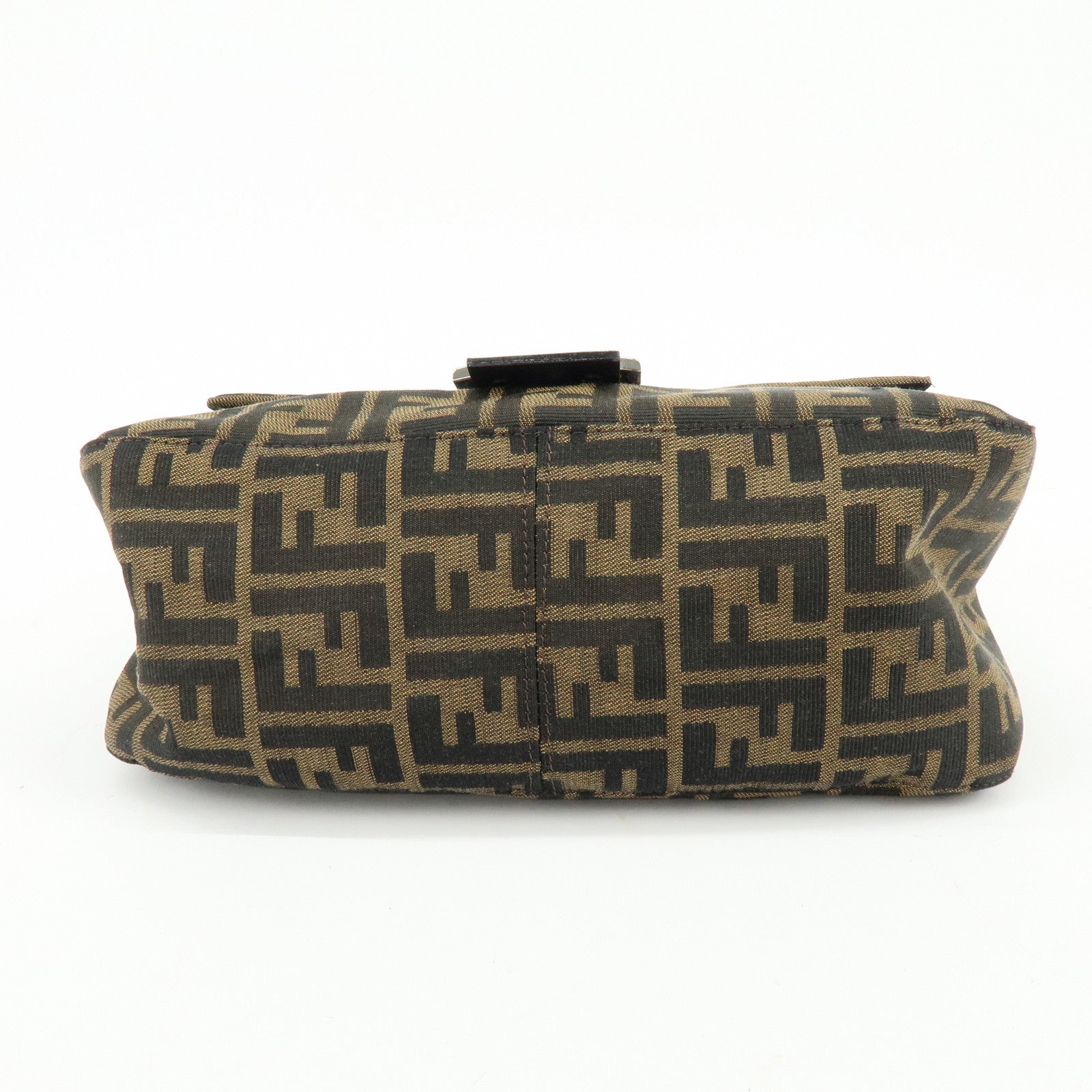FENDI Mamma Baguette Zucca Canvas Leather Shoulder Bag Brown 26325