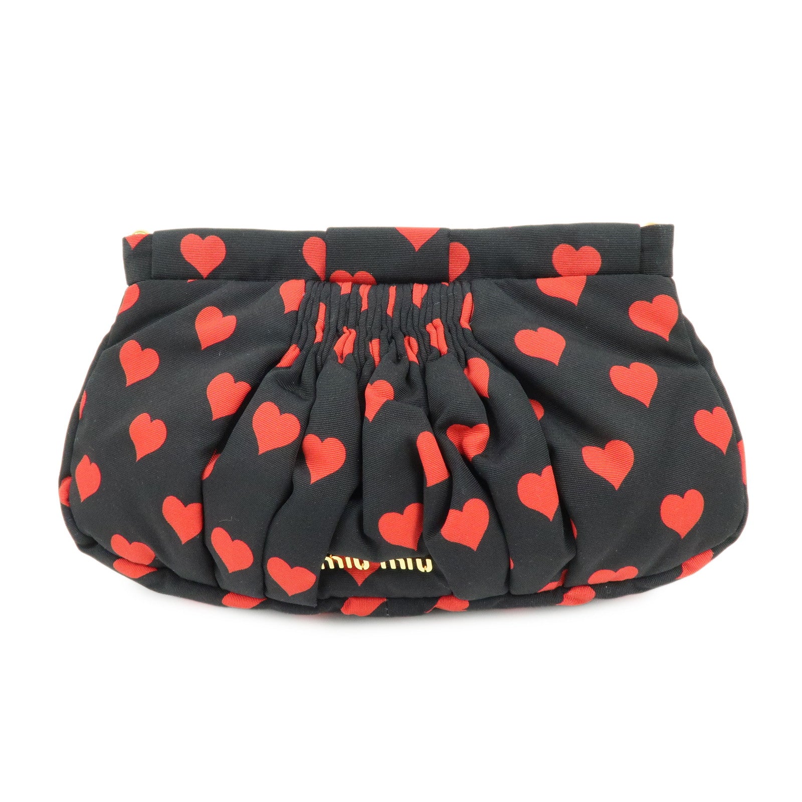 MIU MIU Nylon Heart Clutch Bag Pouch Black Red 5ND012