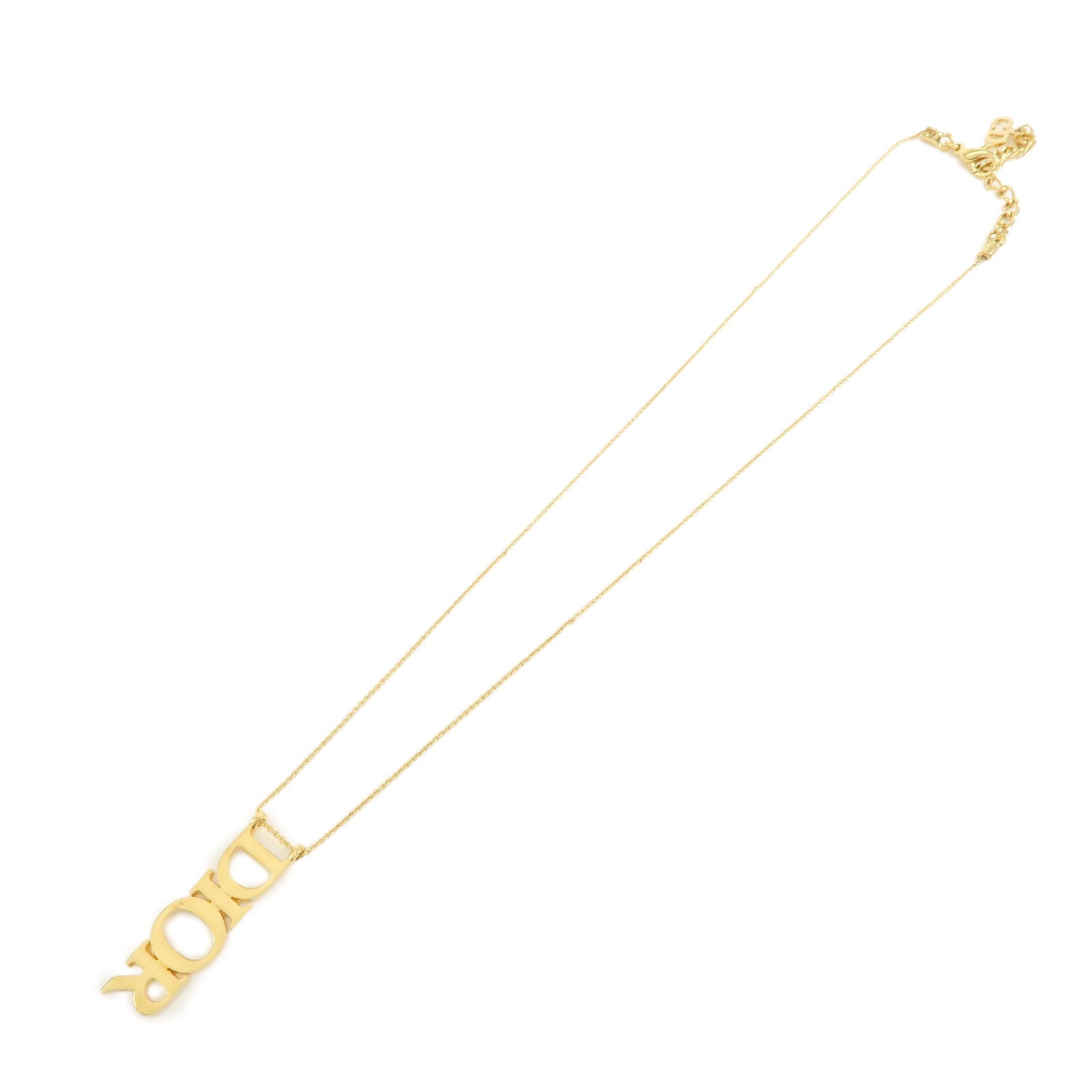 Christian Dior Logo Plate Metal Necklace Pendant Necklace Gold