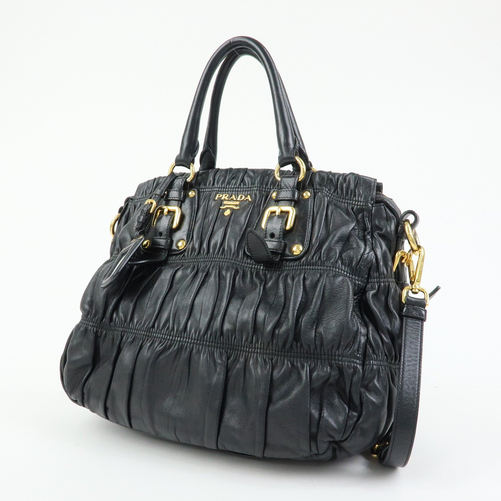 PRADA Logo Nappa Leather 2Way Bag Hand Bag Shoulder Bag Black