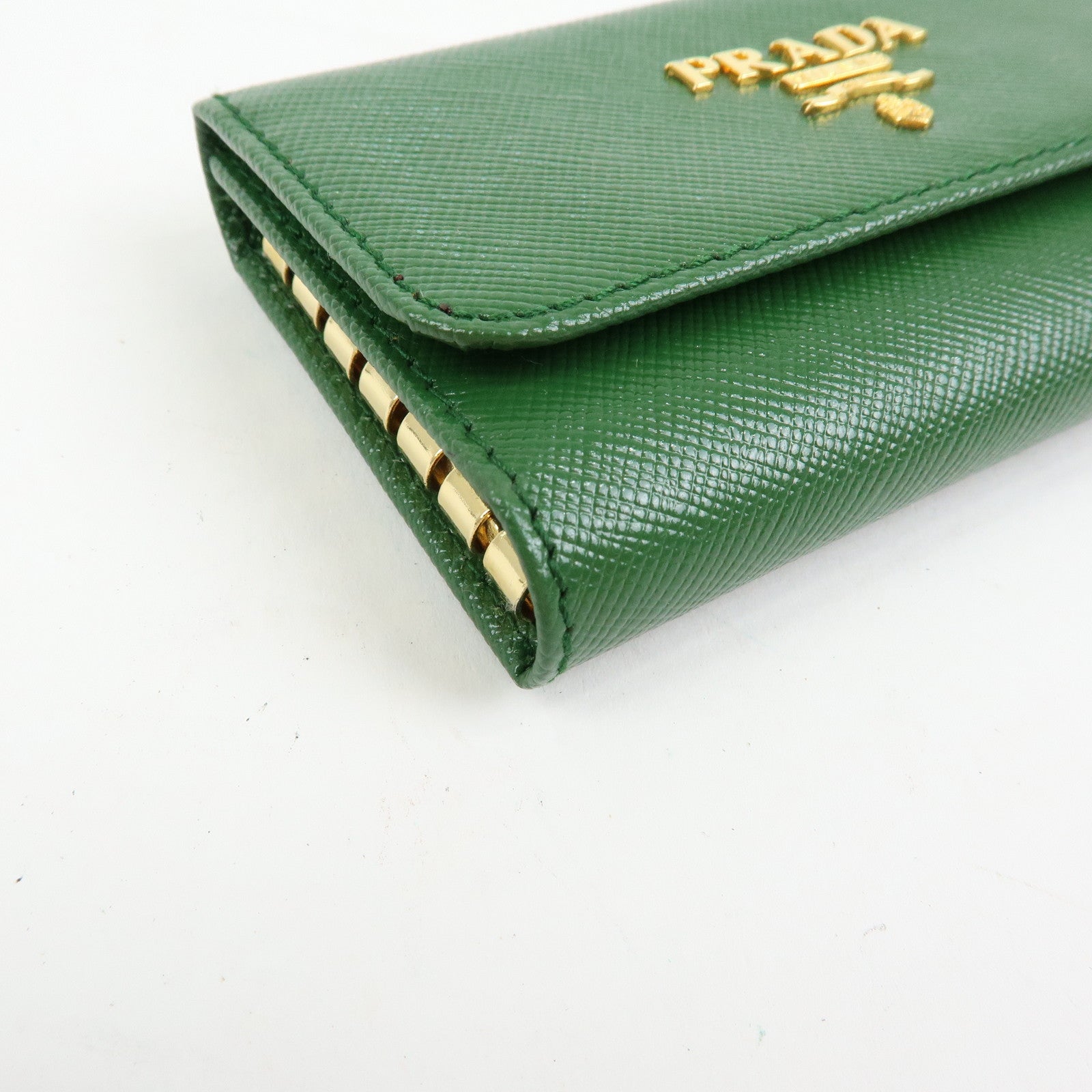PRADA Logo Saffiano Leather 6 Rings Key Case Key Holder Green 1M0222