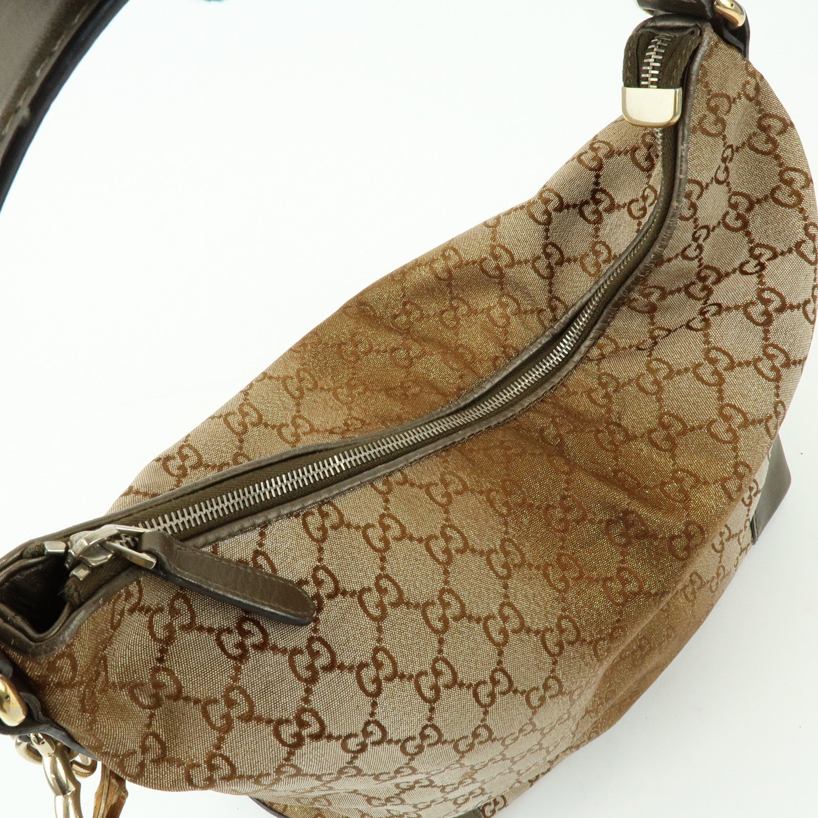 GUCCI Heart Bit GG Canvas Leather Shoulder Bag Bamboo Charm 269958