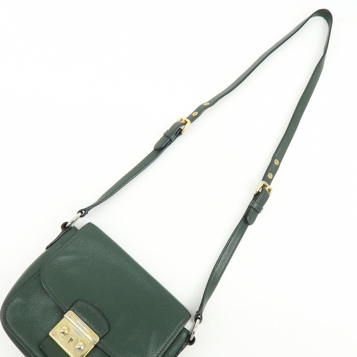 MIU MIU Madras Leather Shoulder Bag Dark Green RT0638
