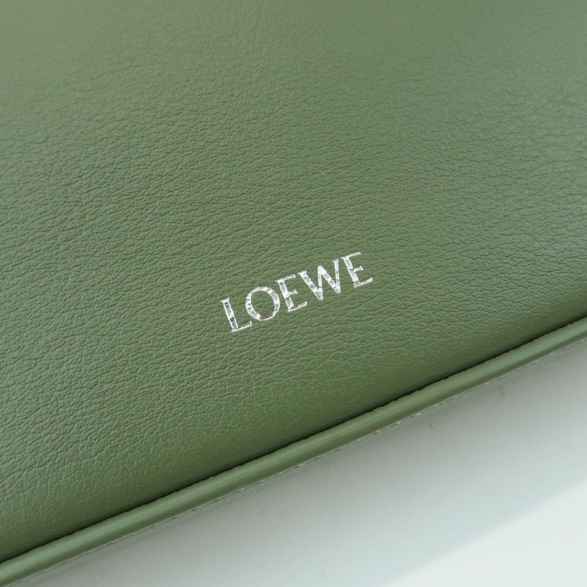 LOEWE Oblong Pouch Leather Clutch Bag Green