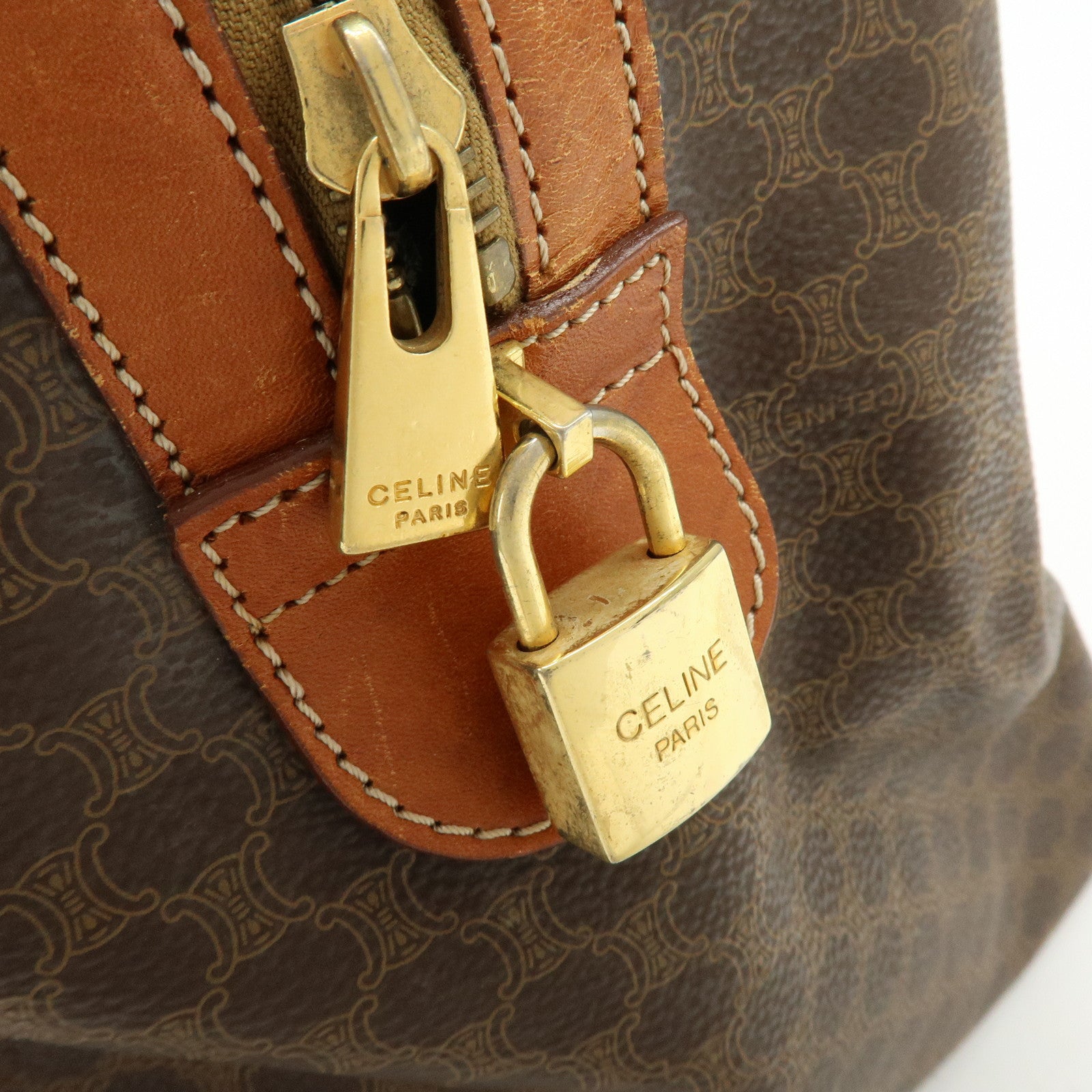 CELINE Macadam PVC Leather Boston Bag Hand Bag Brown