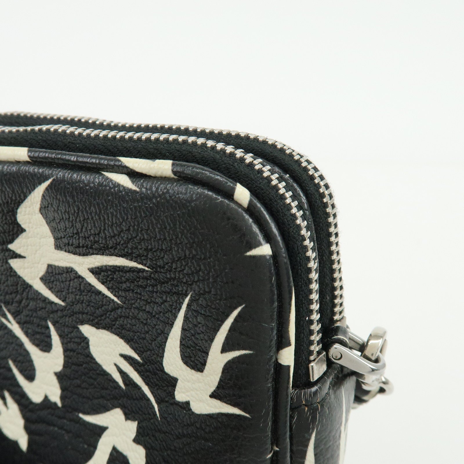 MIU MIU Swallow Madras Leather Shoulder Bag Black White 5ZH011