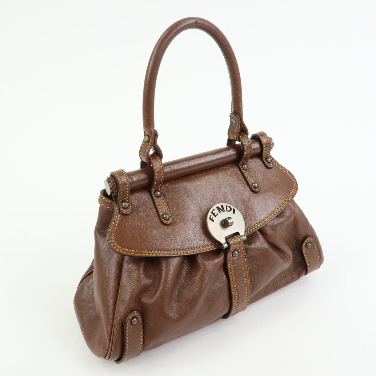 FENDI Zucca Leather Borsa Magic Hand Bag Brown 8BN143