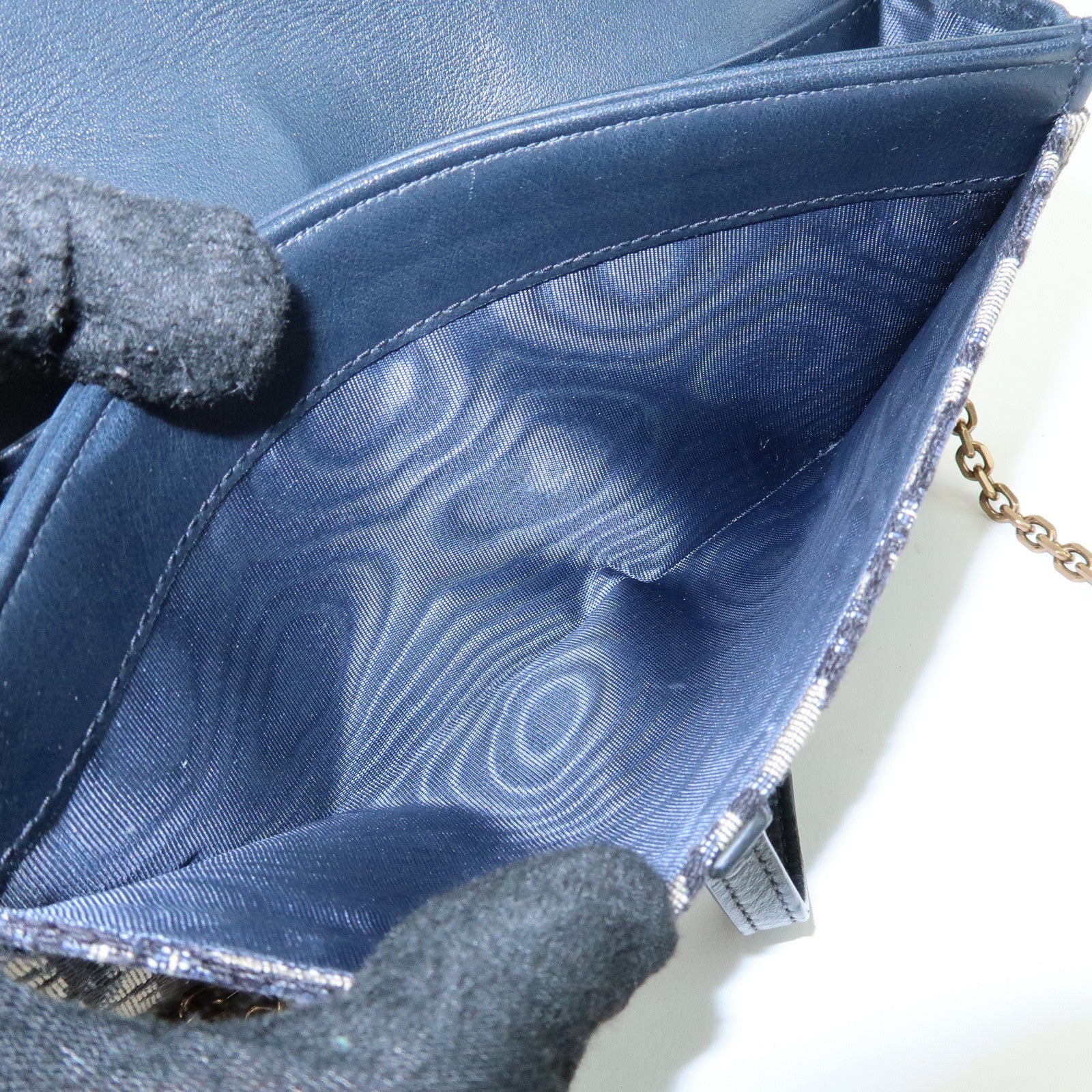 Christian Dior Oblique Saddle Canvas Leather Chain Wallet WOC Navy