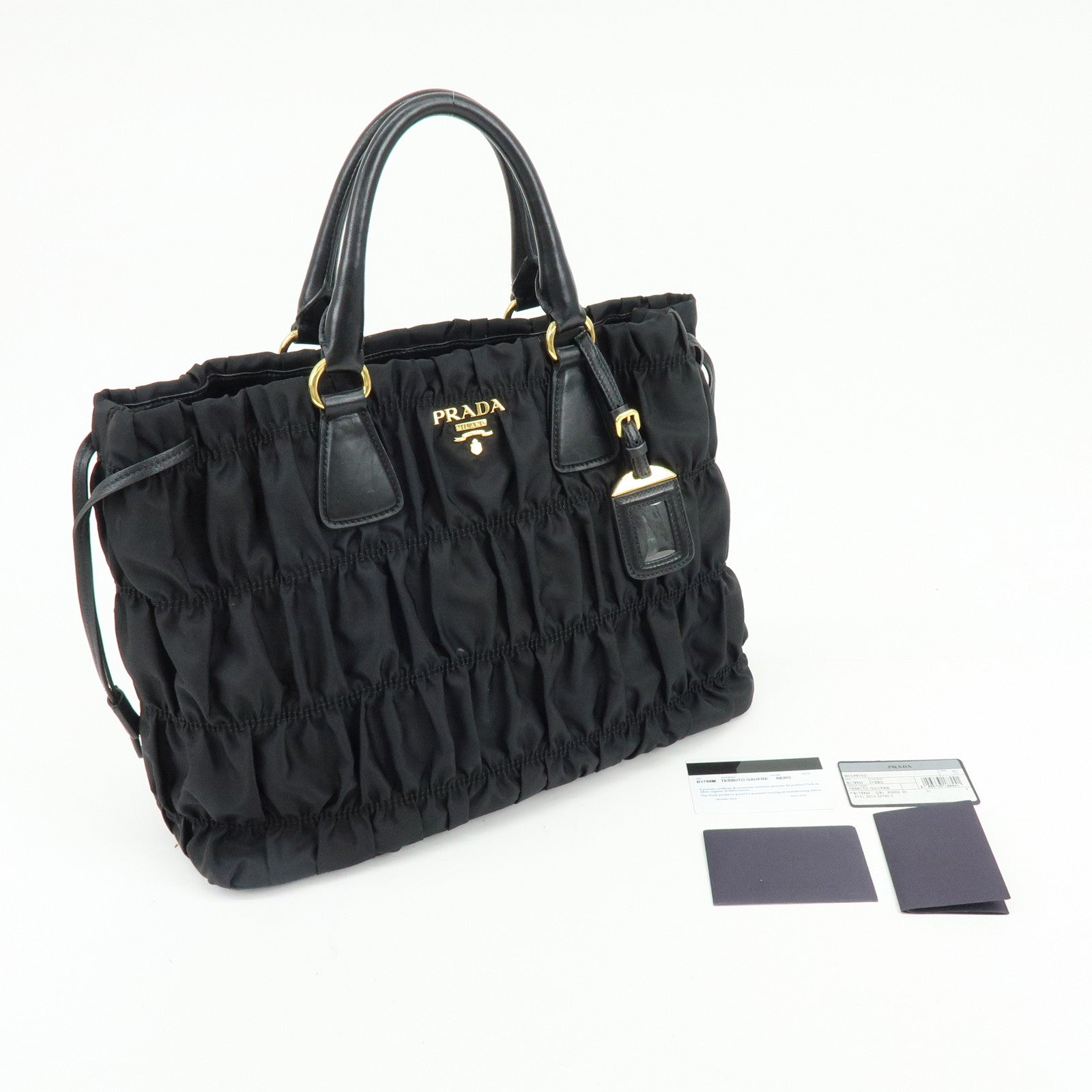 PRADA Tessuto Gaufre Nylon Leather 2Way Bag Hand Bag Black B1788M
