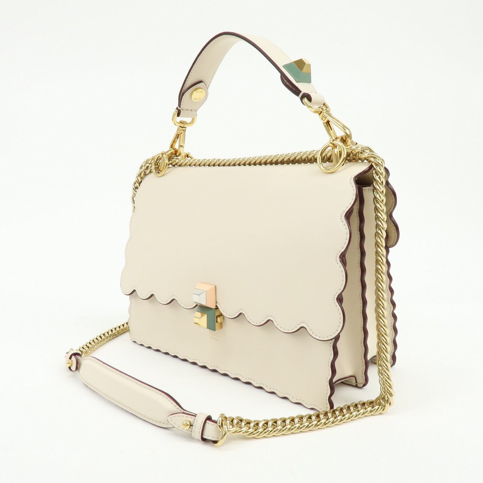 FENDI KAN I Leather 2Way Bag Shoulder Bag Hand Bag Beige 8BT283