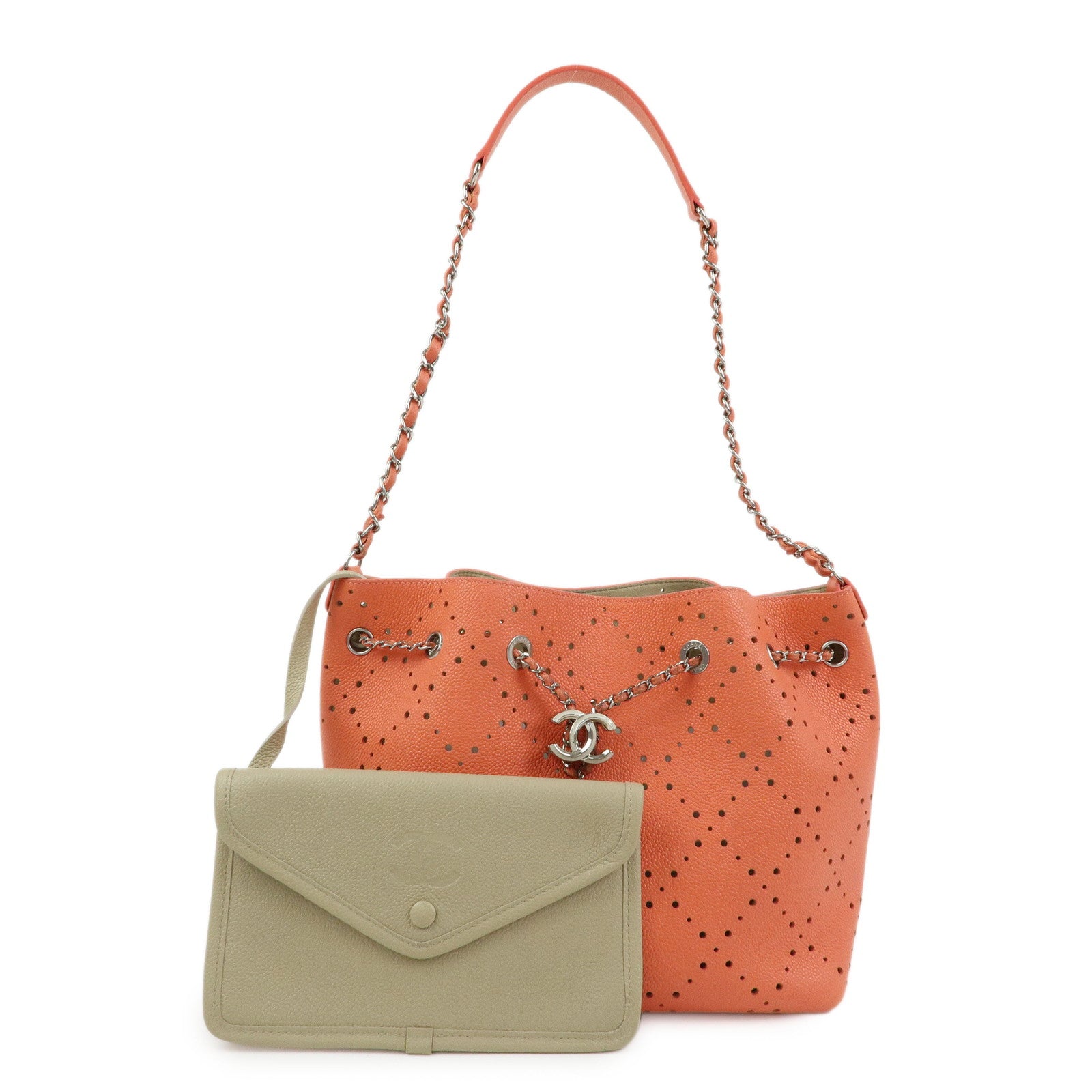 CHANEL COCO Mark Caviarskin Chain Shoulder Bag Hand Bag Orange