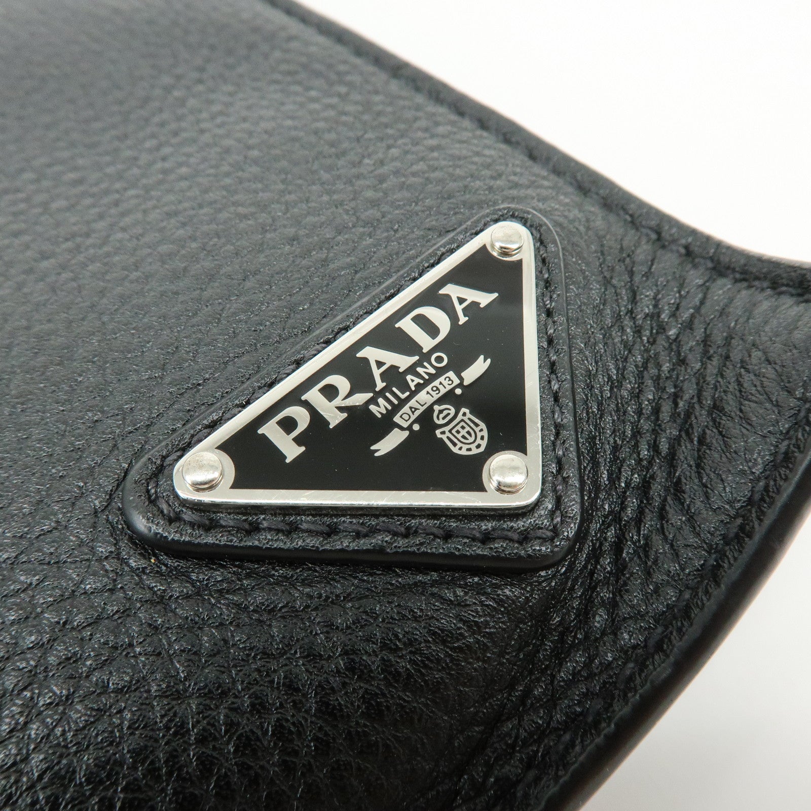 PRADA Triangle Logo Calf Leather Clutch Bag Flat Pouch Black 2VN013
