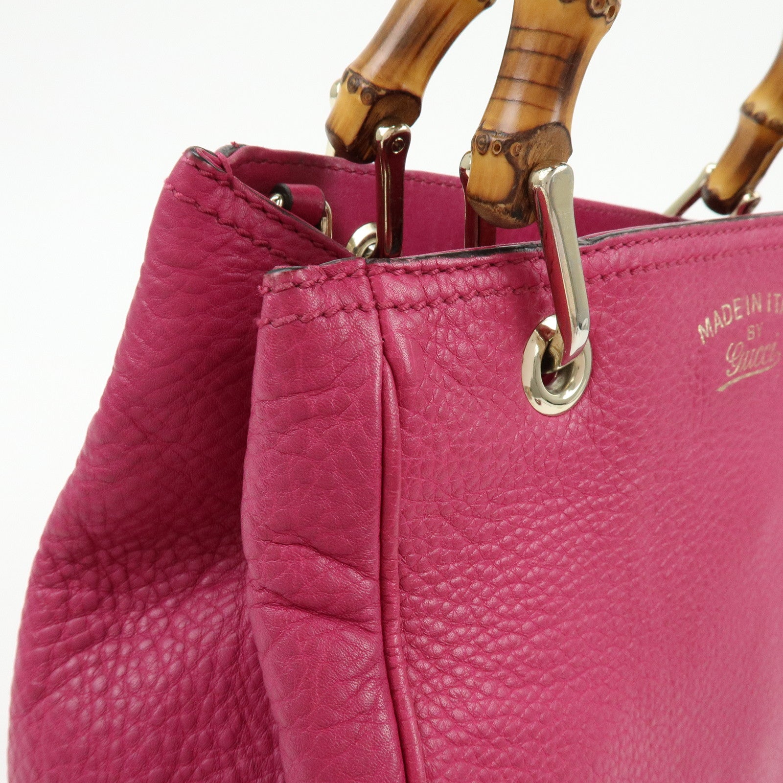 GUCCI Bamboo Shopper Small Leather 2Way Bag Hand Bag Pink 336032