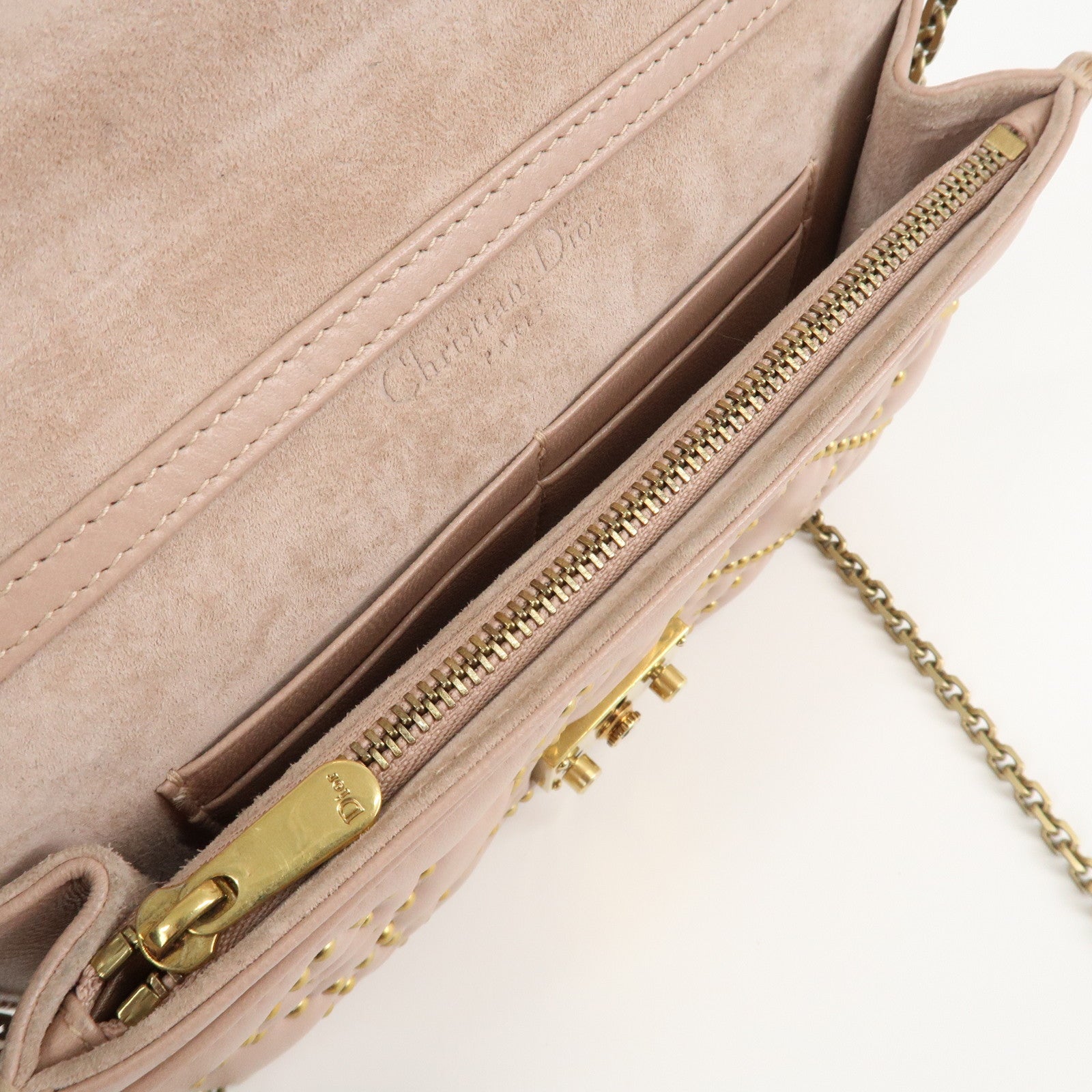 Christian Dior Addict Studs Leather Chain Shoulder Bag Hand Bag Beige Used