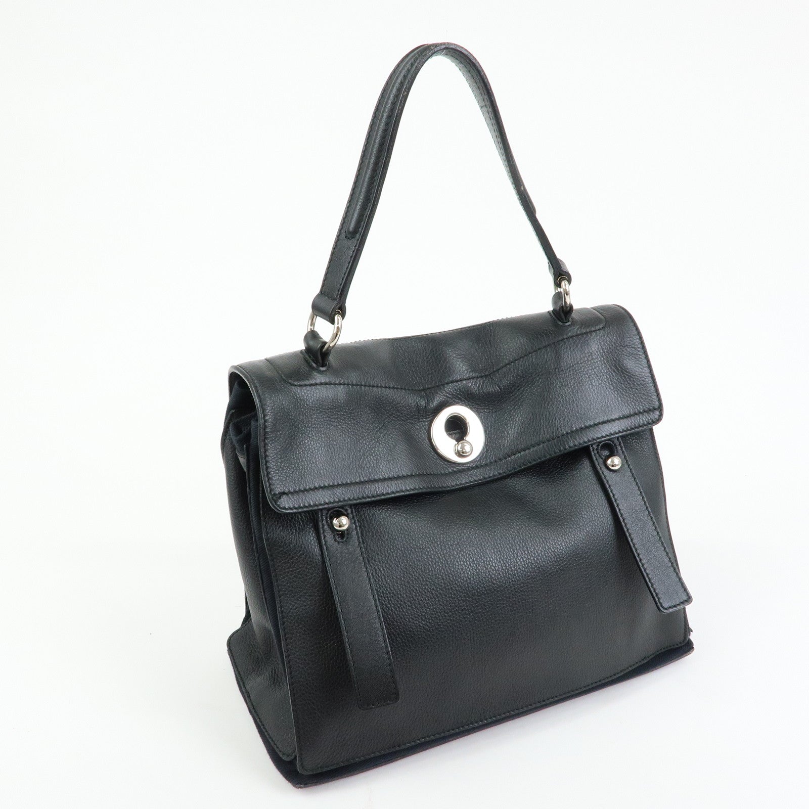 SAINT LAURENT PARIS Muse Two Leather Canvas Hand Shoulder Bag Black