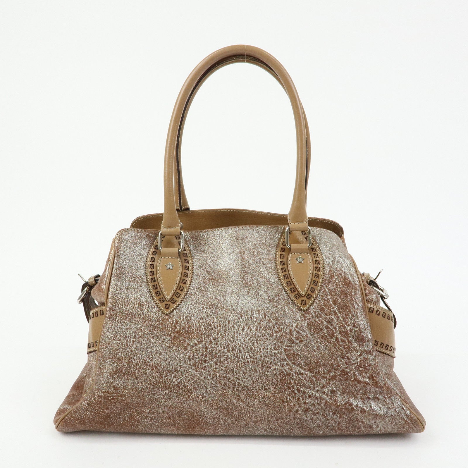FENDI Ethnico Leather Tote Bag Shoulder Bag Hand Bag Beige 8BN162
