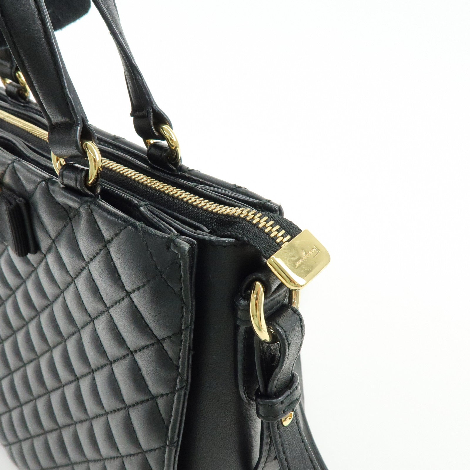 Ferragamo Vara Ribbon Leather 2Way Bag Hand Bag Shoulder Bag Black