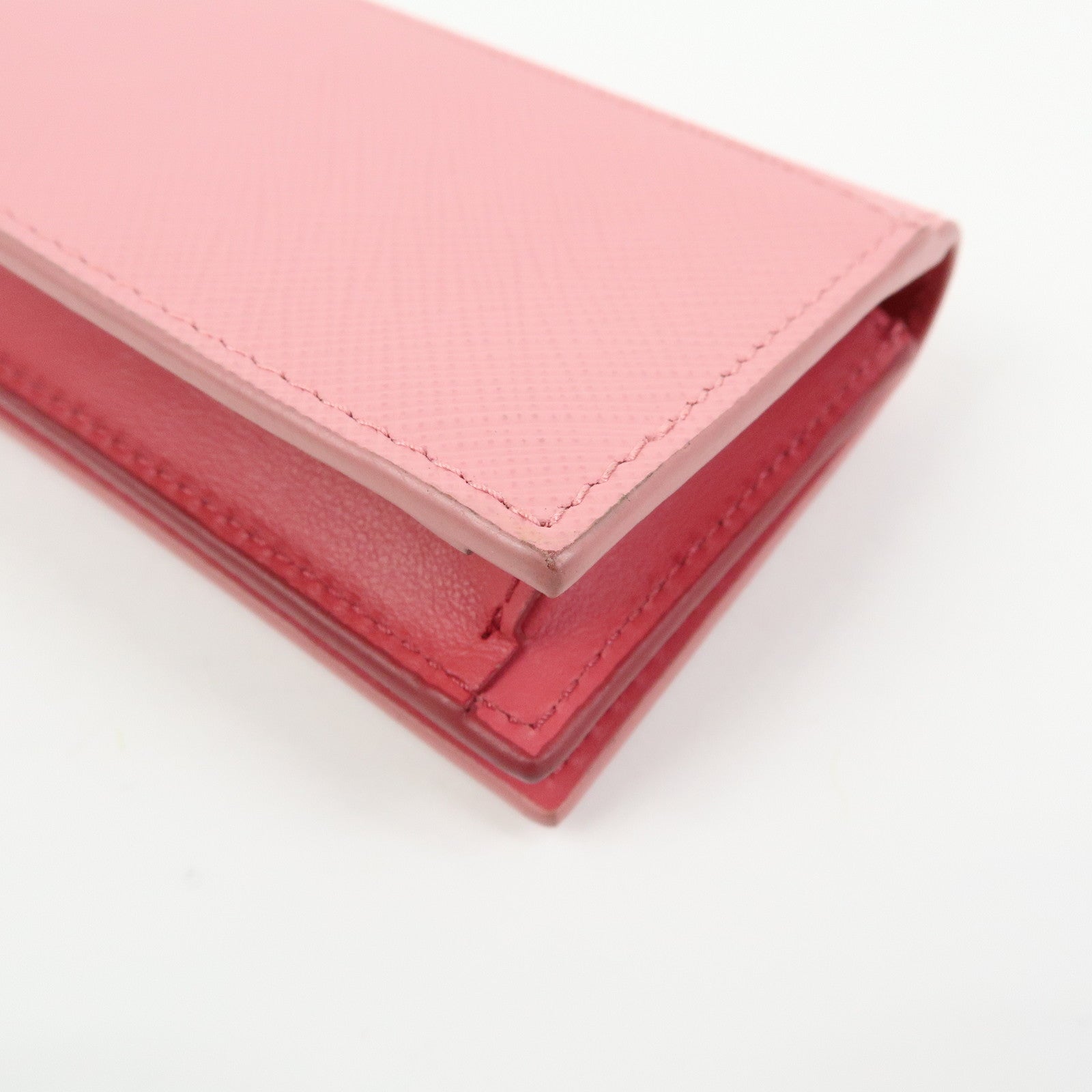 PRADA Ribbon Motif Saffiano Leather Card Case Card Holder Pink