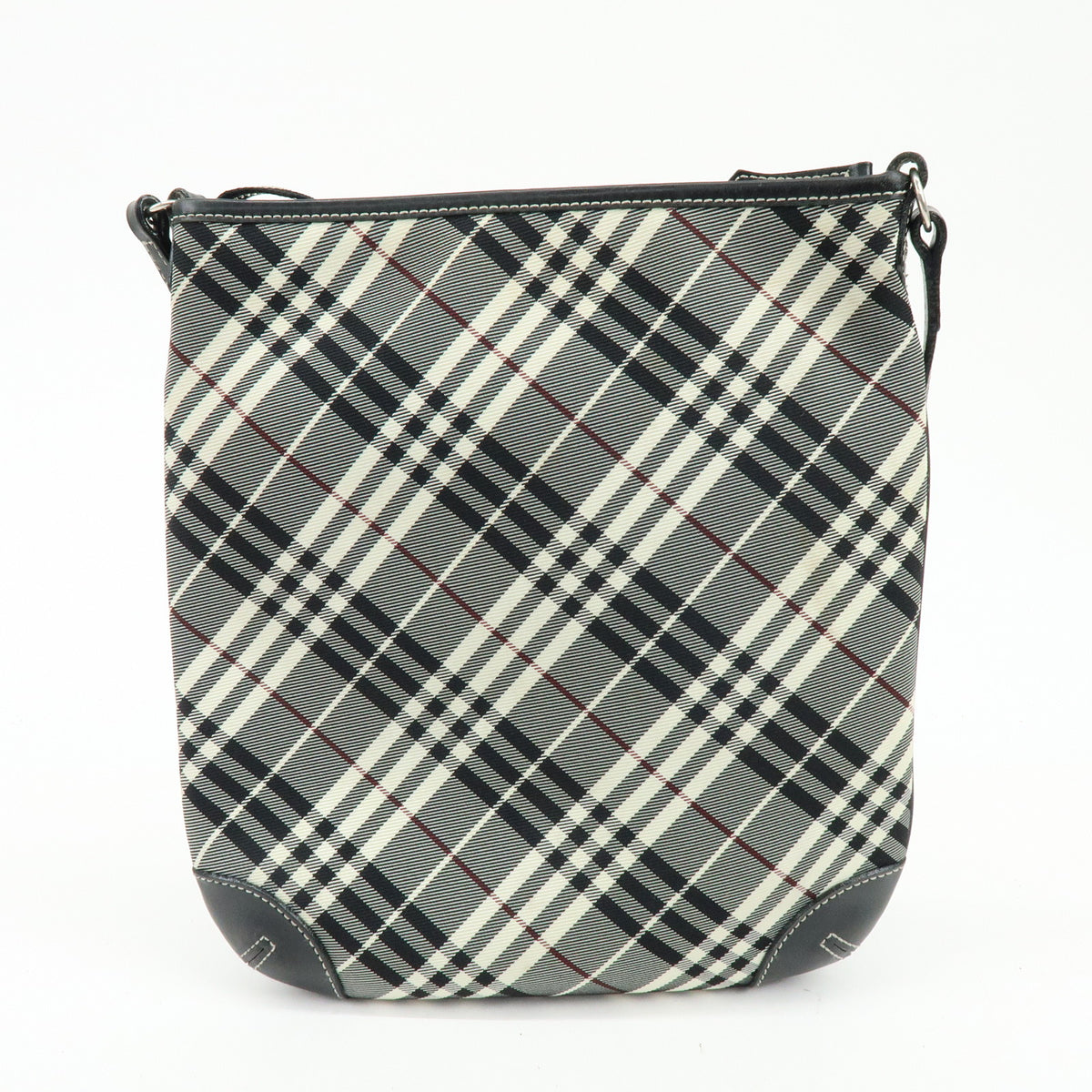 BURBERRY Nova Plaid Canvas Leather Shoulder Bag Black White Wine Red