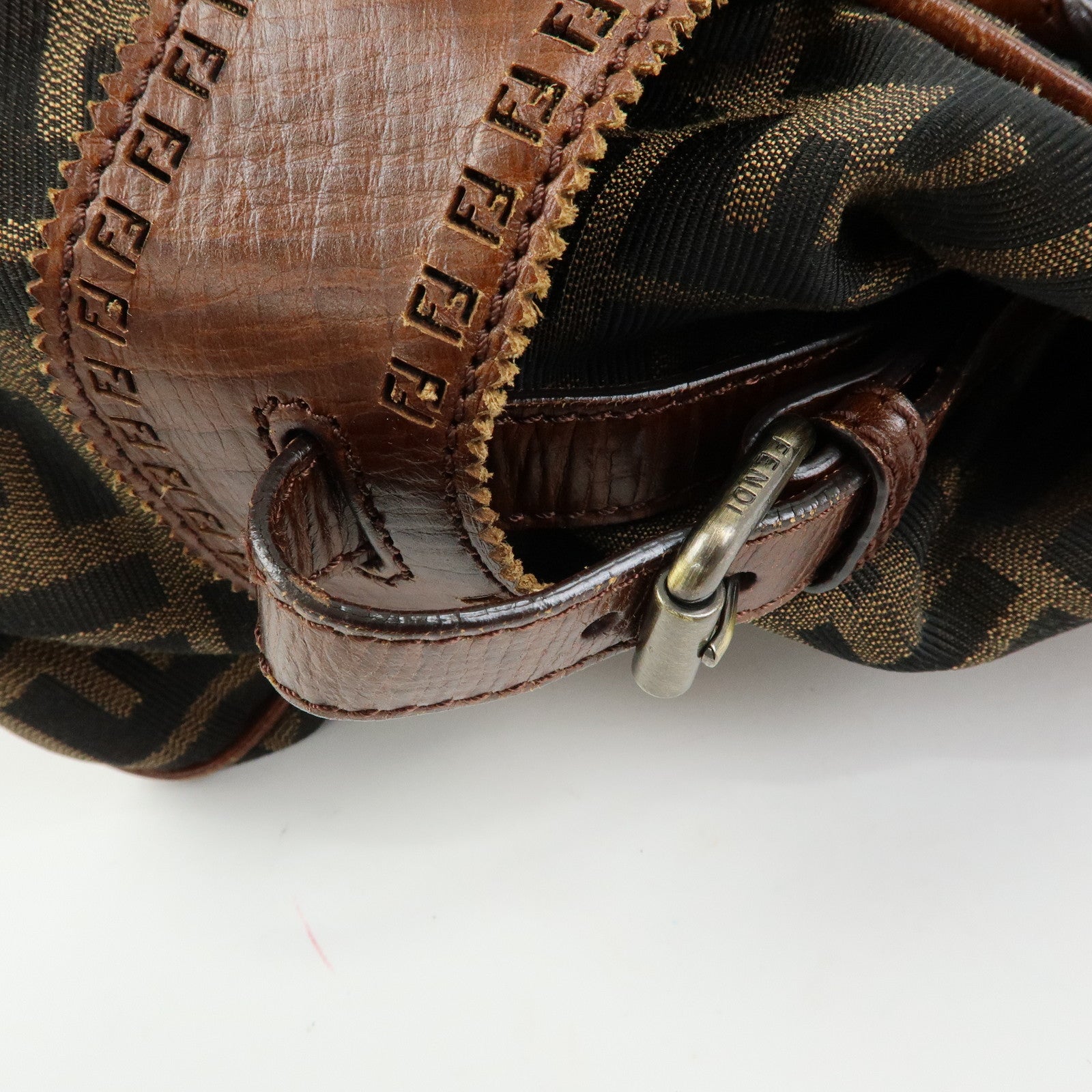 FENDI Zucca Etnico Canvas Leather Hand Bag Brown 8BN157