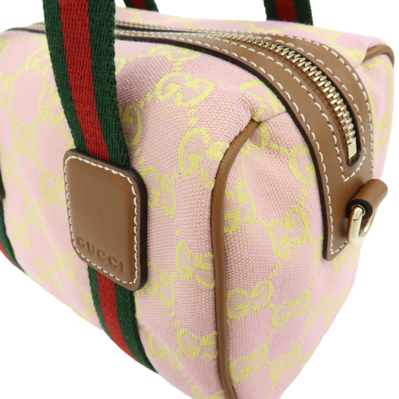 GUCCI Sherry GG Canvas Leather 2Way Bag Hand Bag Pink Yellow 856055