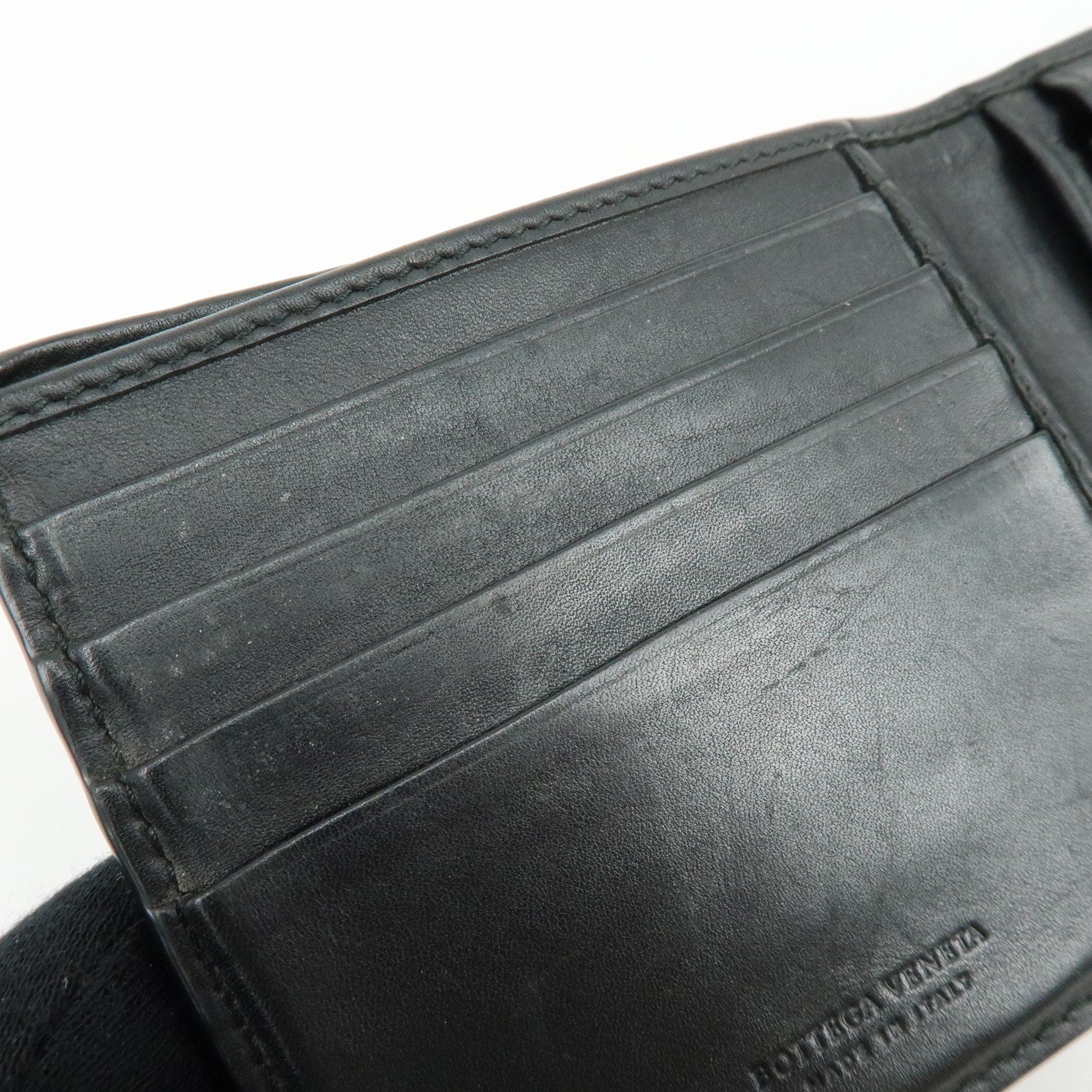 Bottega Veneta Intrecciato Leather Bi-fold Comact Wallet Black 193642