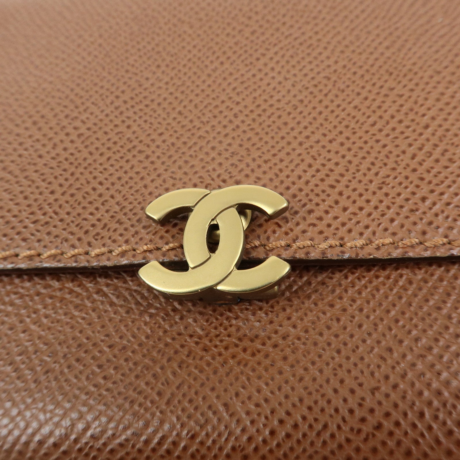 CHANEL COCO Mark Leather Bi-fold Compact Wallet Brown Gold