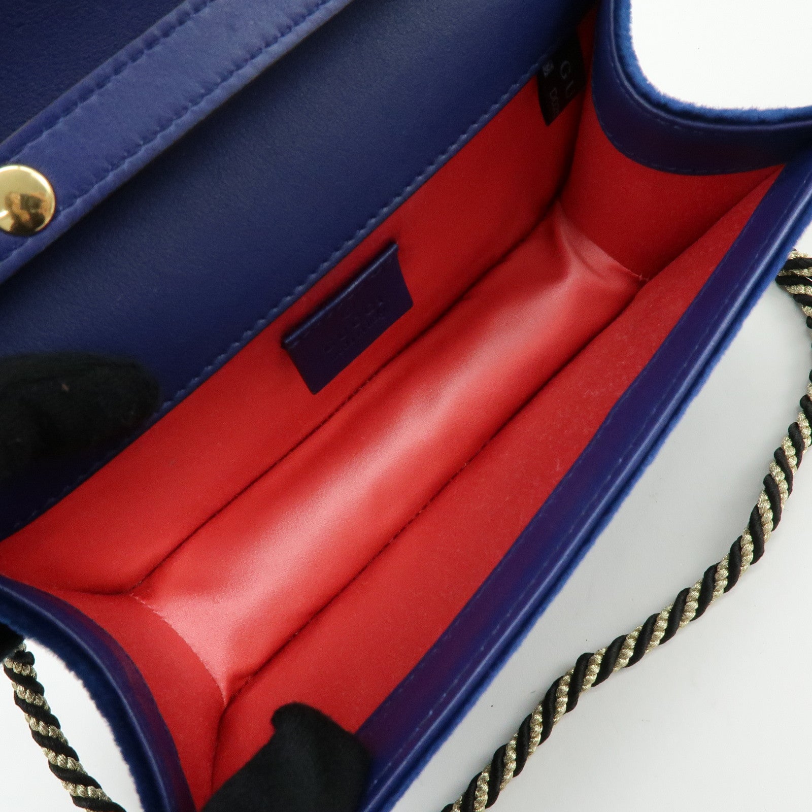 GUCCI Broadway Velvet Shoulder Bag Crossbody Bag Bijou Logo Navy 544242