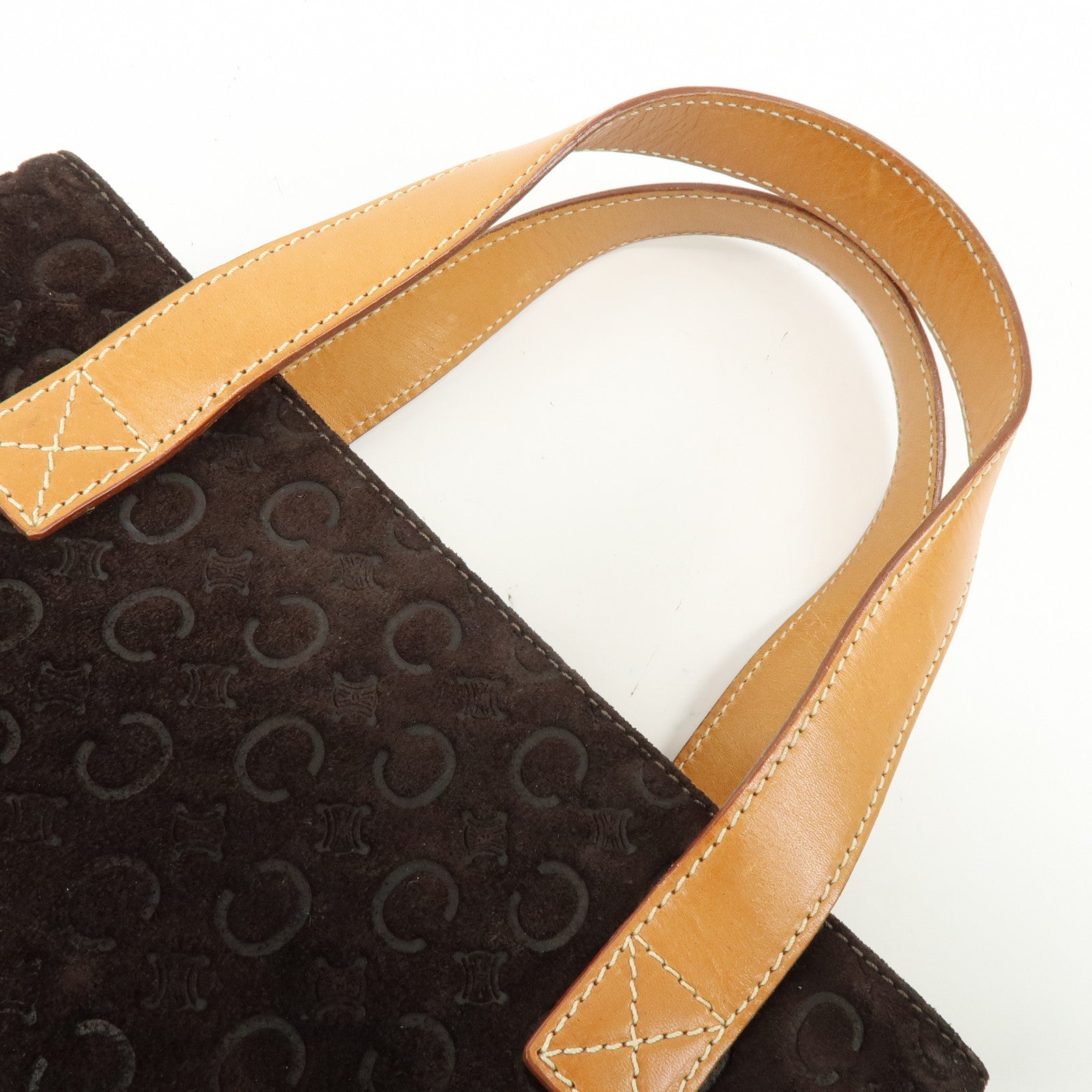 CELINE C Macadam Suede Leather Hand Bag Tote Bag Dark Brown