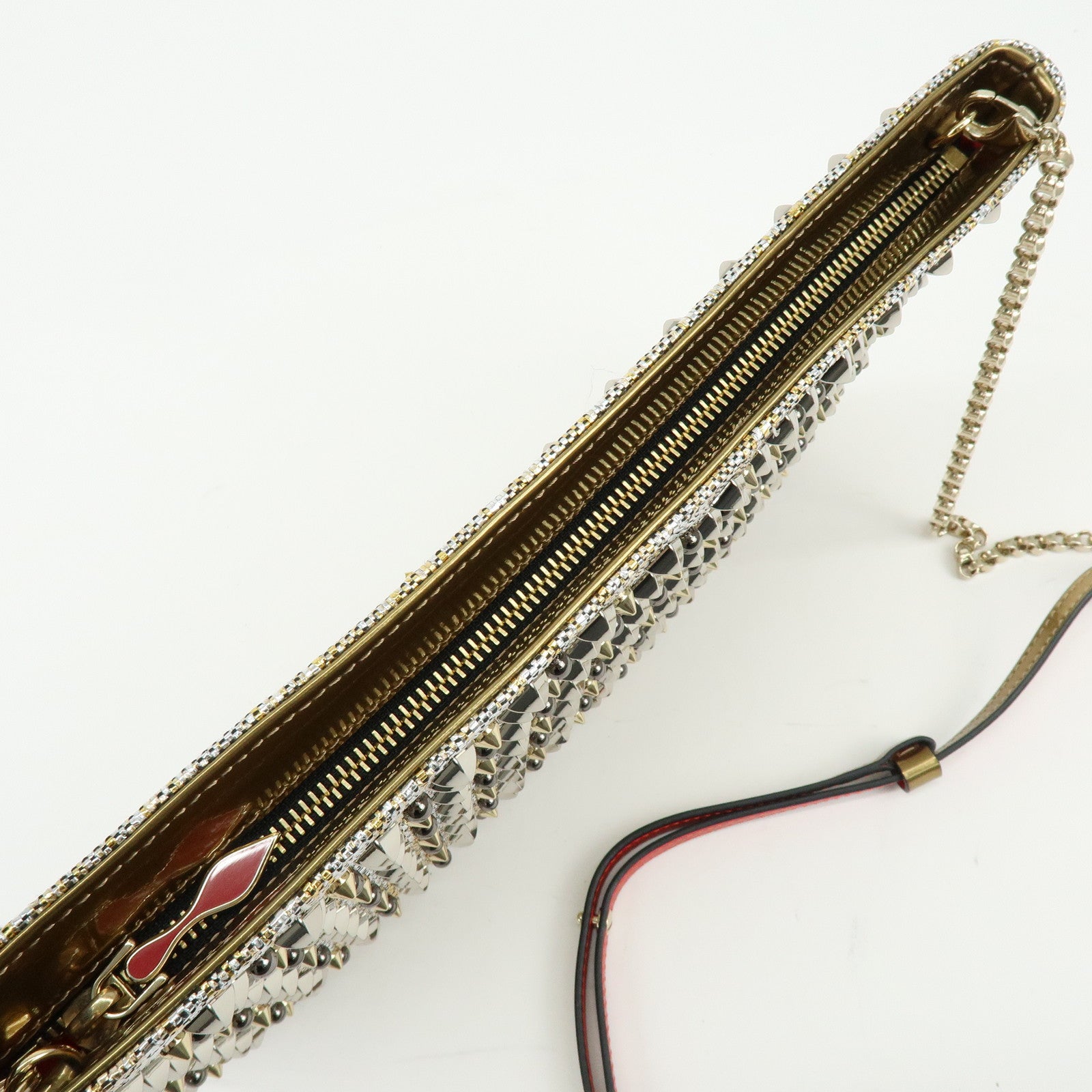 Christian Louboutin Glitter Patent Leather 2Way Bag Shoulder Bag Gold