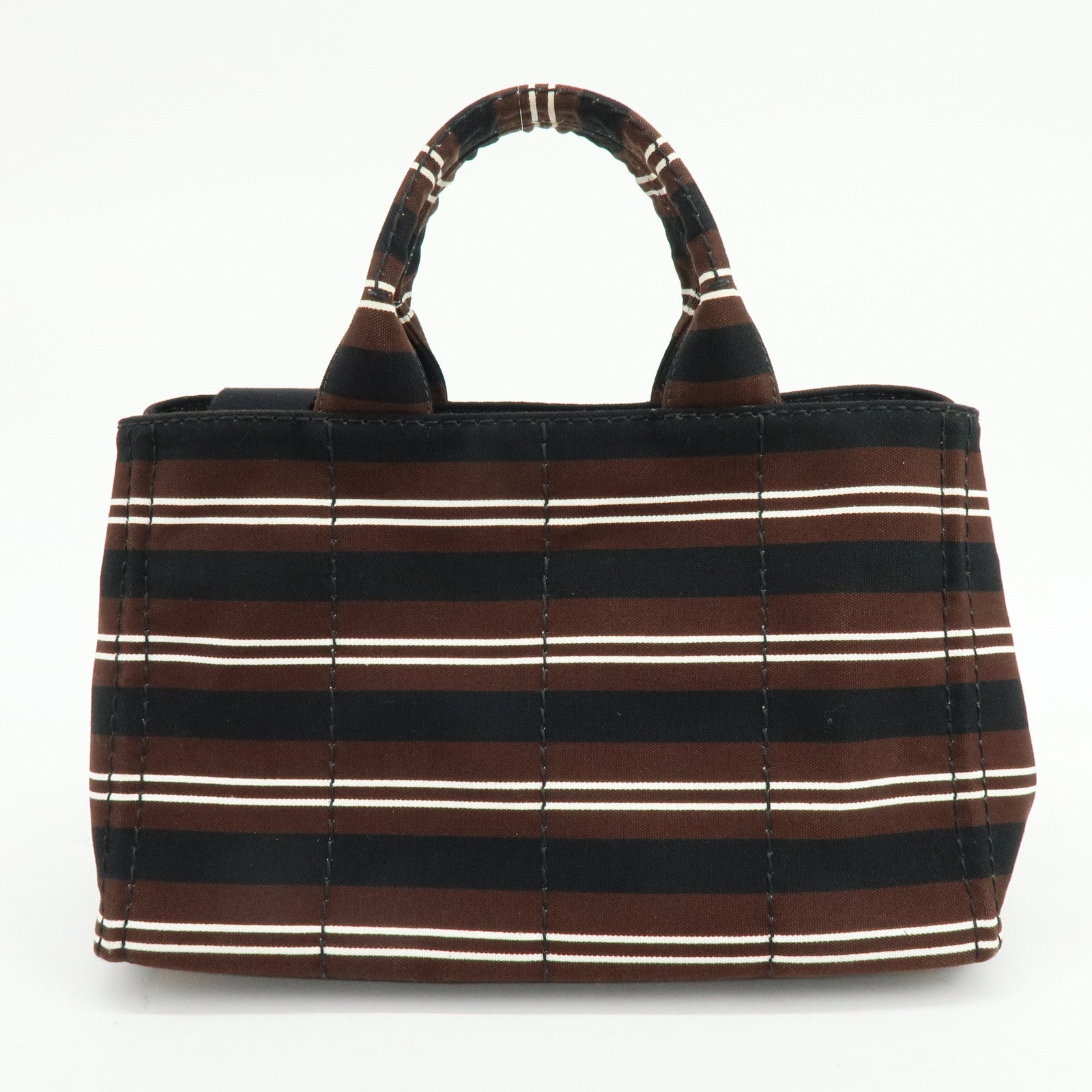PRADA Canapa Triangle Logo Canvas 2Way Bag Hand Bag Striped B2642B